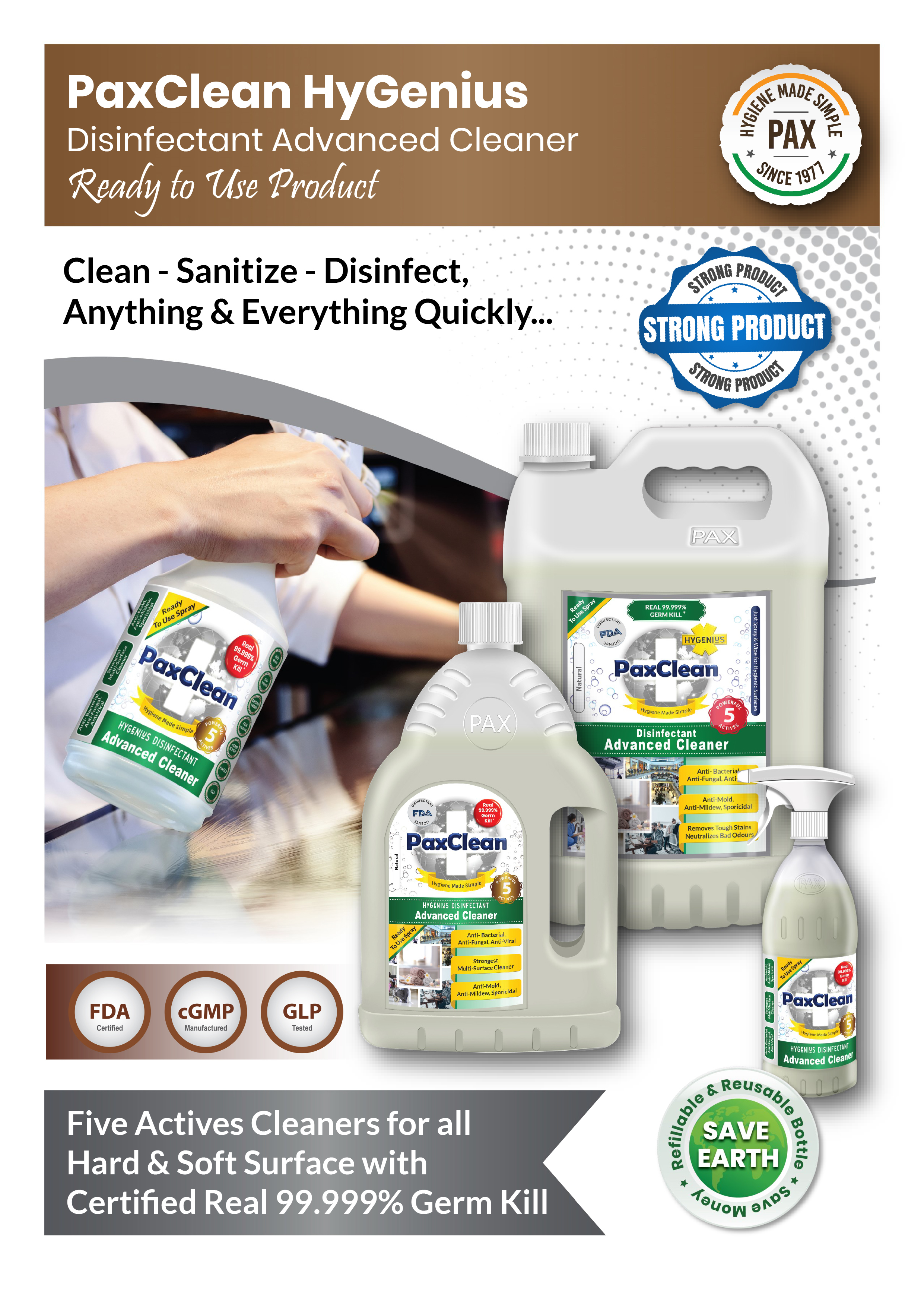 Most Powerful Paxclean Hygenius Disinfectant Advanced Cleaner