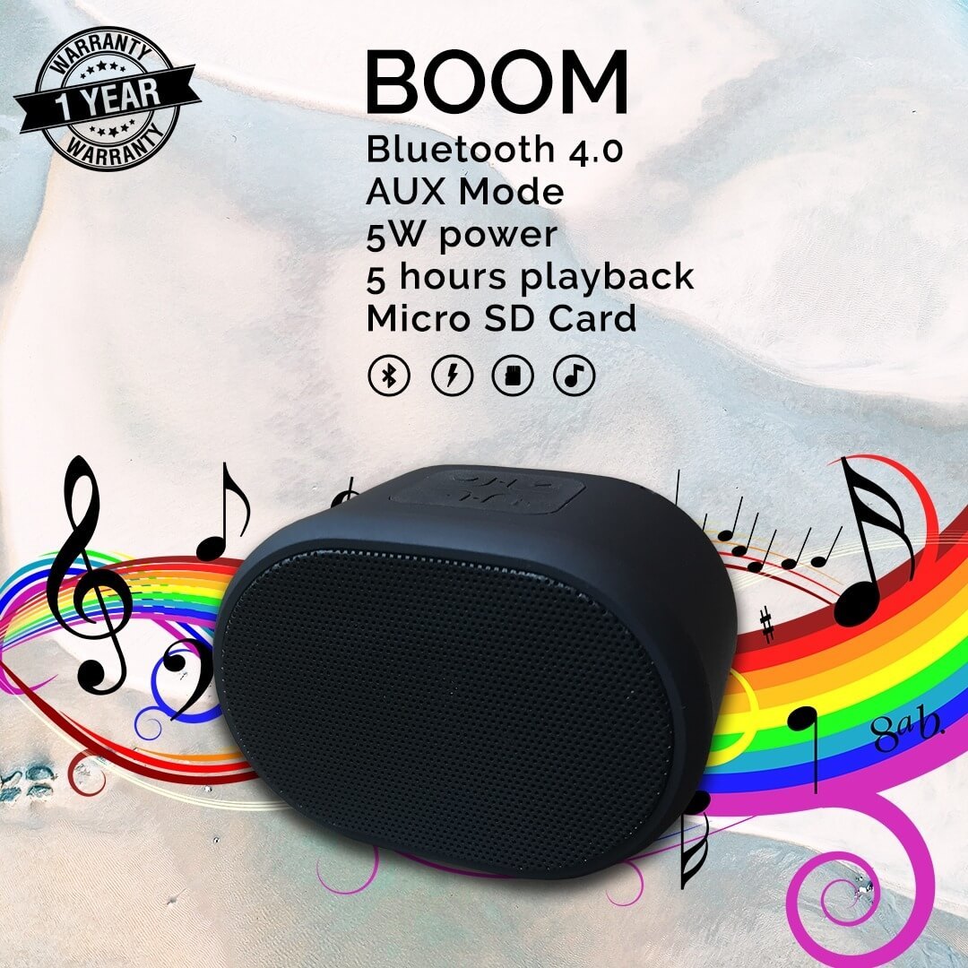 Boom Speaker - 8 X 6 Cms, 5 Watt Output | Ultra-compact Design, 10-hour Battery Life, Bluetooth Streaming, Crystal-clear Speakerphone