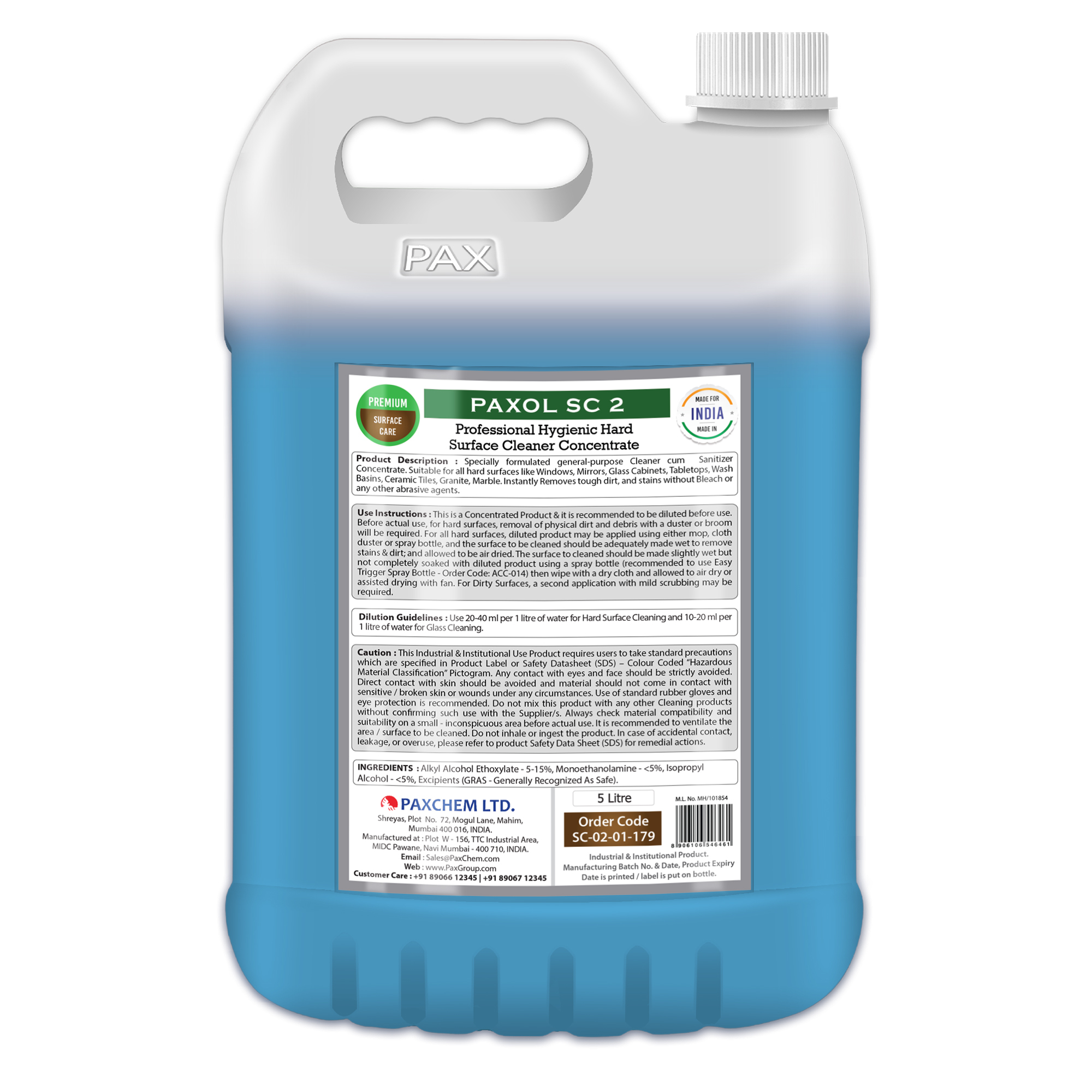 Paxol Sc 2 - Professional Hygienic Hard Surface Cleaner Concentrate Size: 5 L