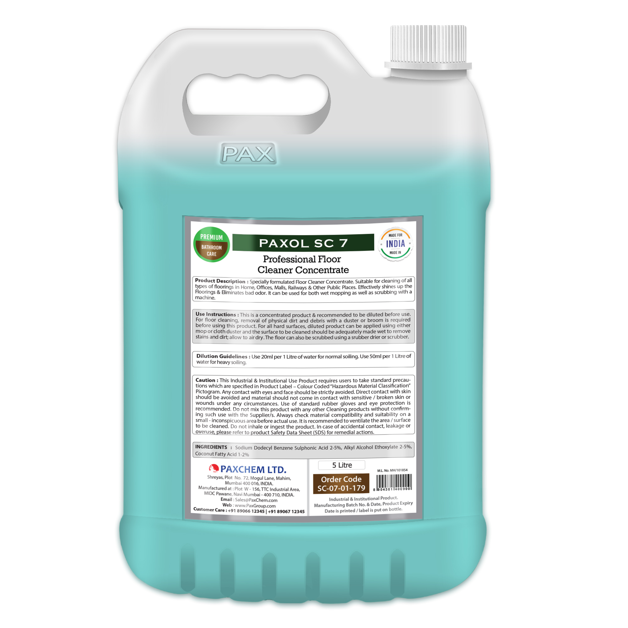Paxol Sc 7 - 5l Floor Cleaner Concentrate | Fast-acting Shine, Odour Elimination For All Hard Surfaces