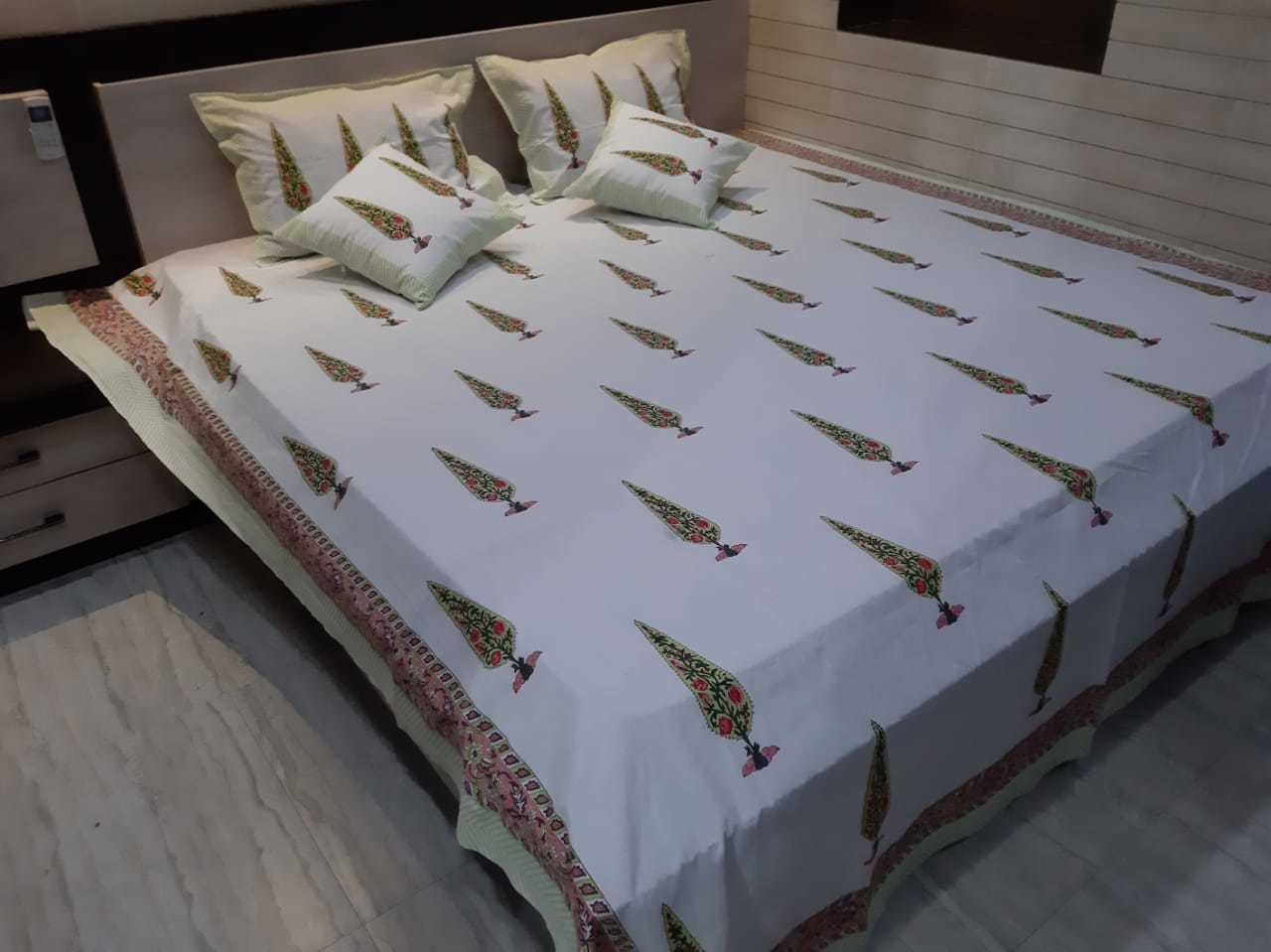 Hand Block Print Cotton Bedsheet - King Size, 100% Cotton, 210 Thread Count | Washable, High Bulk Yarn, Regular Use
