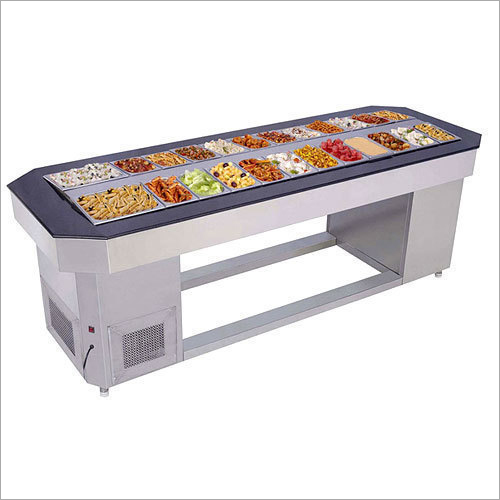 Cold Salad Display Counters - Rectangular Shape, 50 Hz Frequency | Glass and Stainless Steel Construction, Polished Surface Finish, 1 Year Warranty