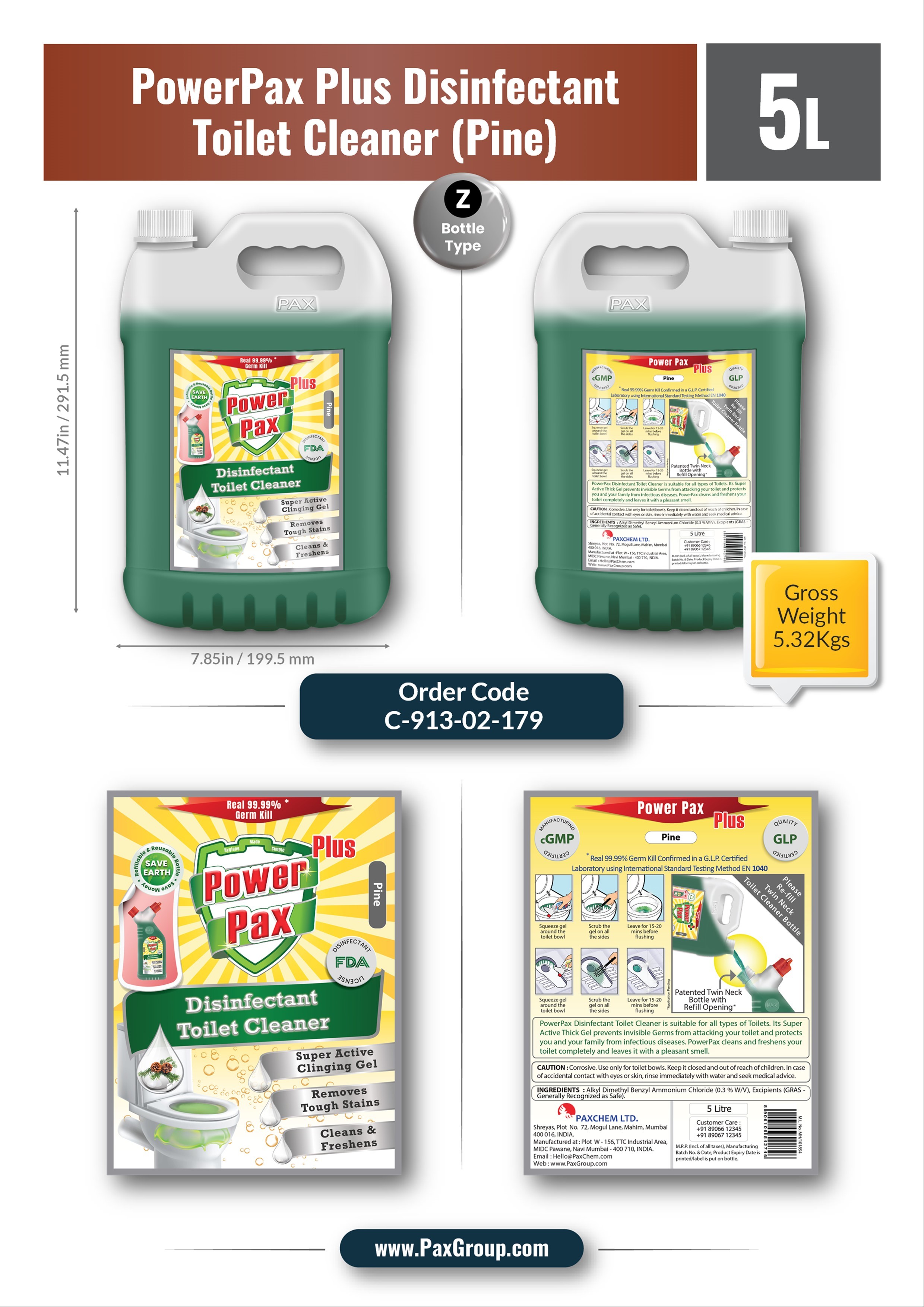 10x Powerful Advanced Thick Clinging Gel With Fast Acting Powerpax Plus Disinfectant Toilet Cleaner