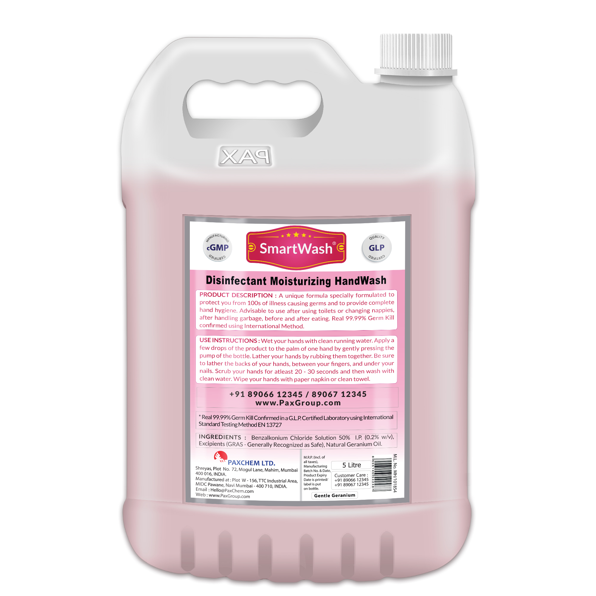 Smartwash Disinfectant Moisturizing Handwash - Gentle Geraninum Age Group: Suitable For All Ages