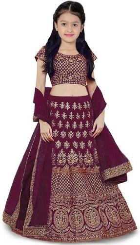 लड़कियों का लहंगा चोली एथनिक वियर एम्ब्रॉयडरी किया हुआ लहंगा चोली और दुपट्टा सेट (पर्पल 12) आयु समूह: 5-15 वर्ष