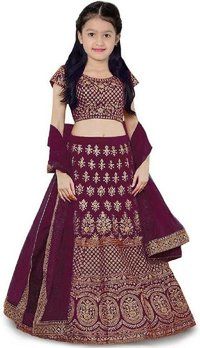 Girls Lehenga Choli Ethnic Wear Embroidered Lehenga, Choli And Dupatta Set (Purple,12) Age Group: 5-15years