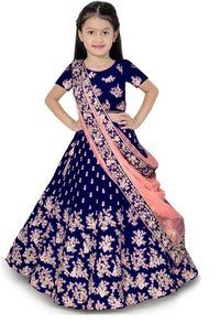 Girls Lehenga Choli Ethnic Wear Embroidered Lehenga, Choli And Dupatta Set (Blue,14) Age Group: 5-15years