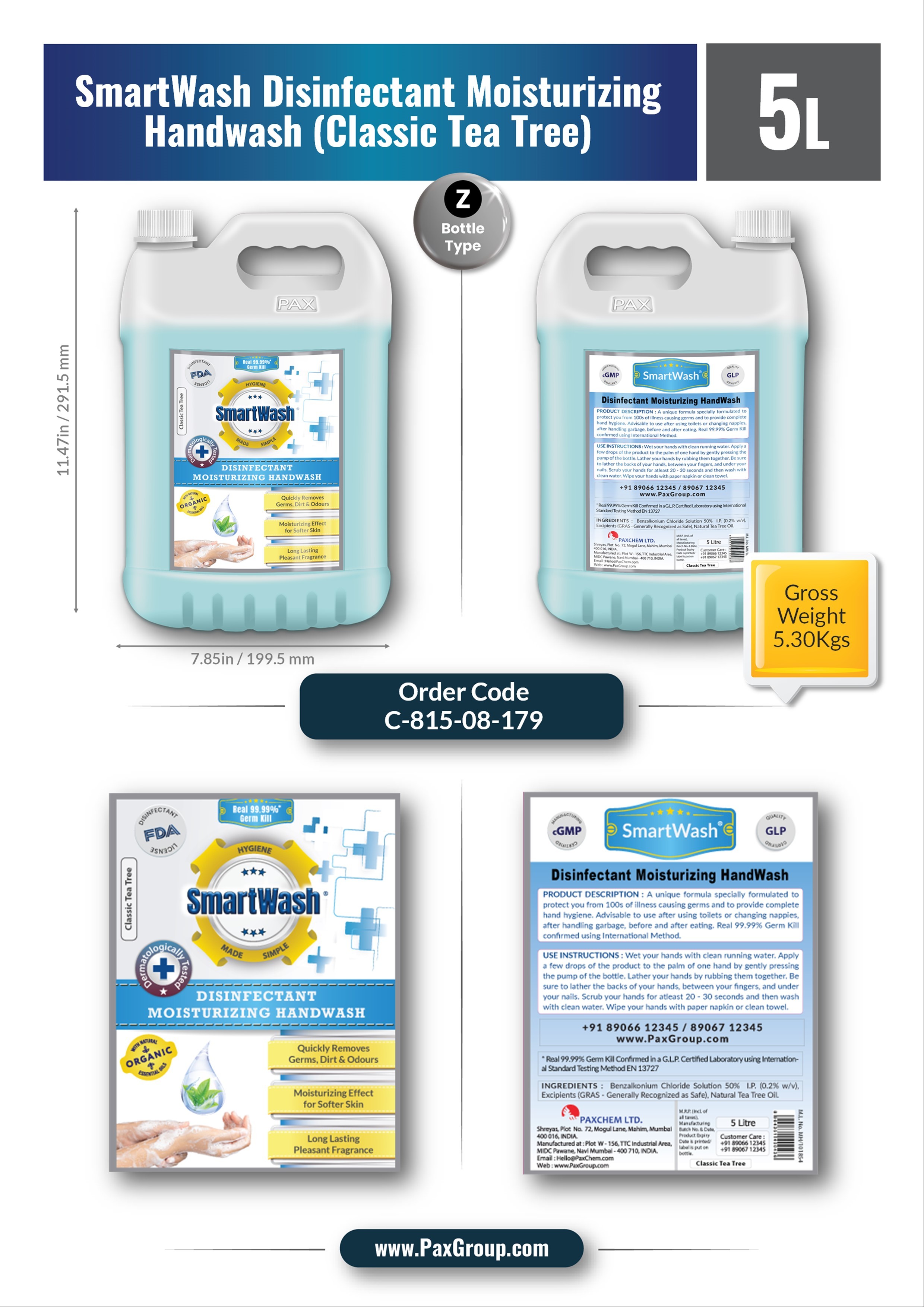 Smartwash Disinfectant Moisturizing Handwash - Classic Tea Tree Age Group: Suitable For All Ages