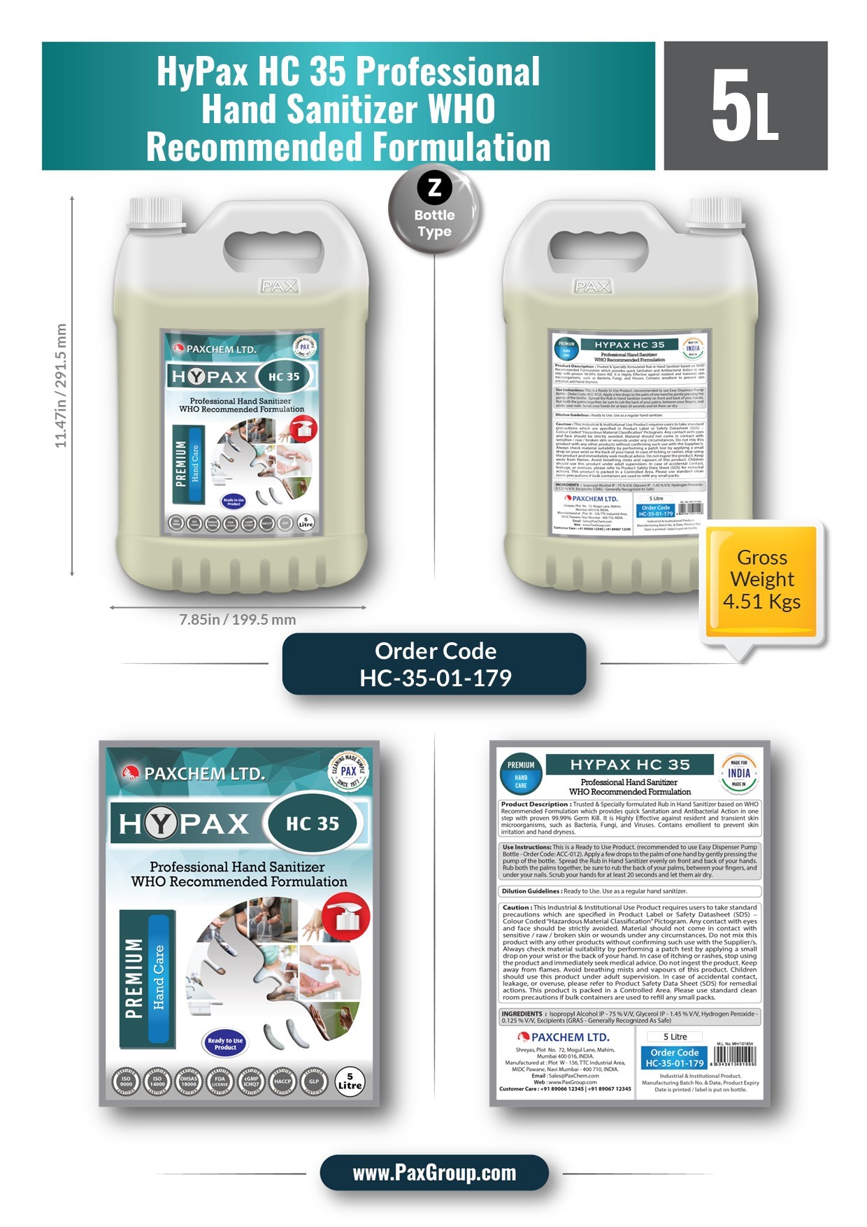 Hypax Hc 35 - Professional Hand Sanitizer Who Recommended Formulation Age Group: Suitable For All Ages