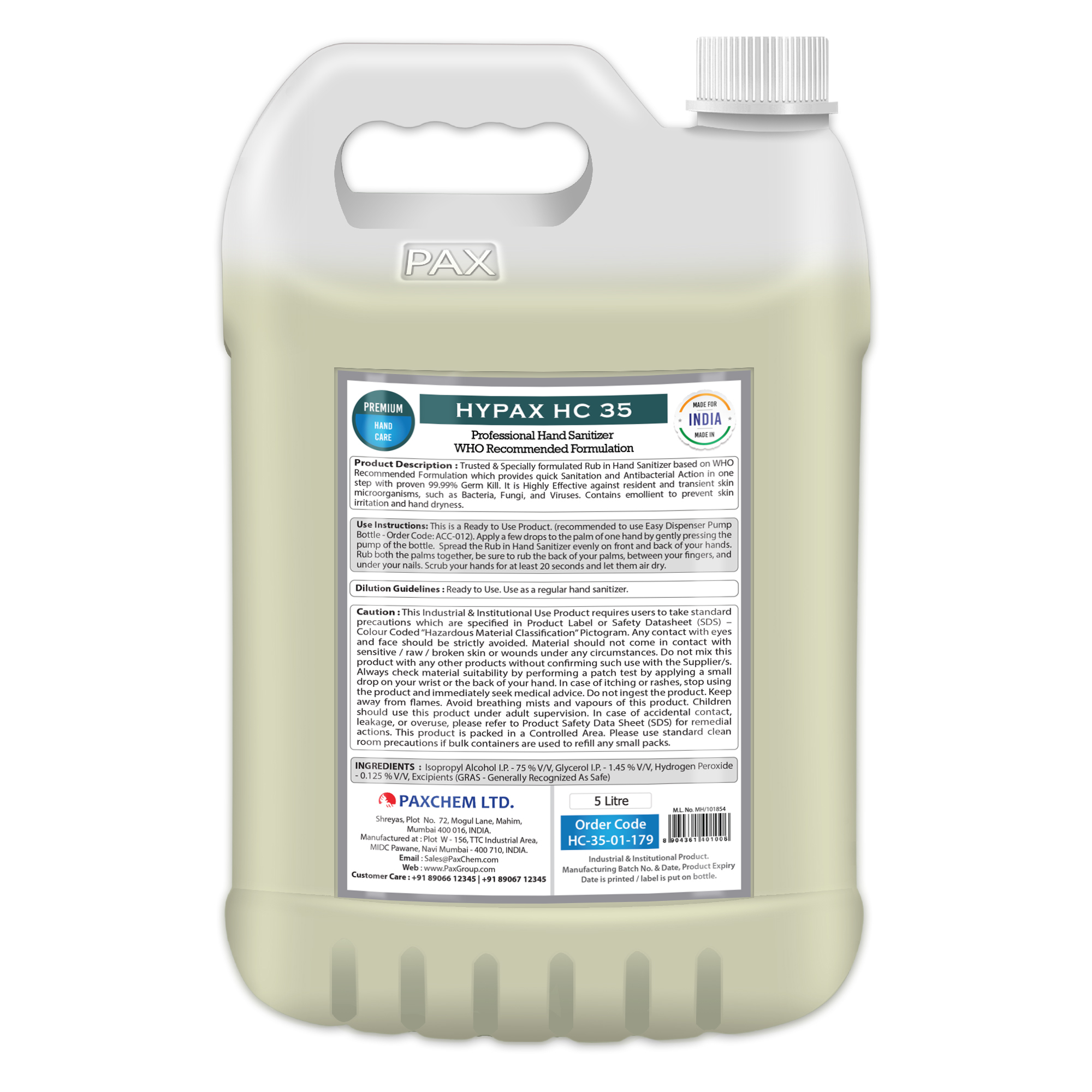 Hypax Hc 35 - Professional Hand Sanitizer Who Recommended Formulation Age Group: Suitable For All Ages
