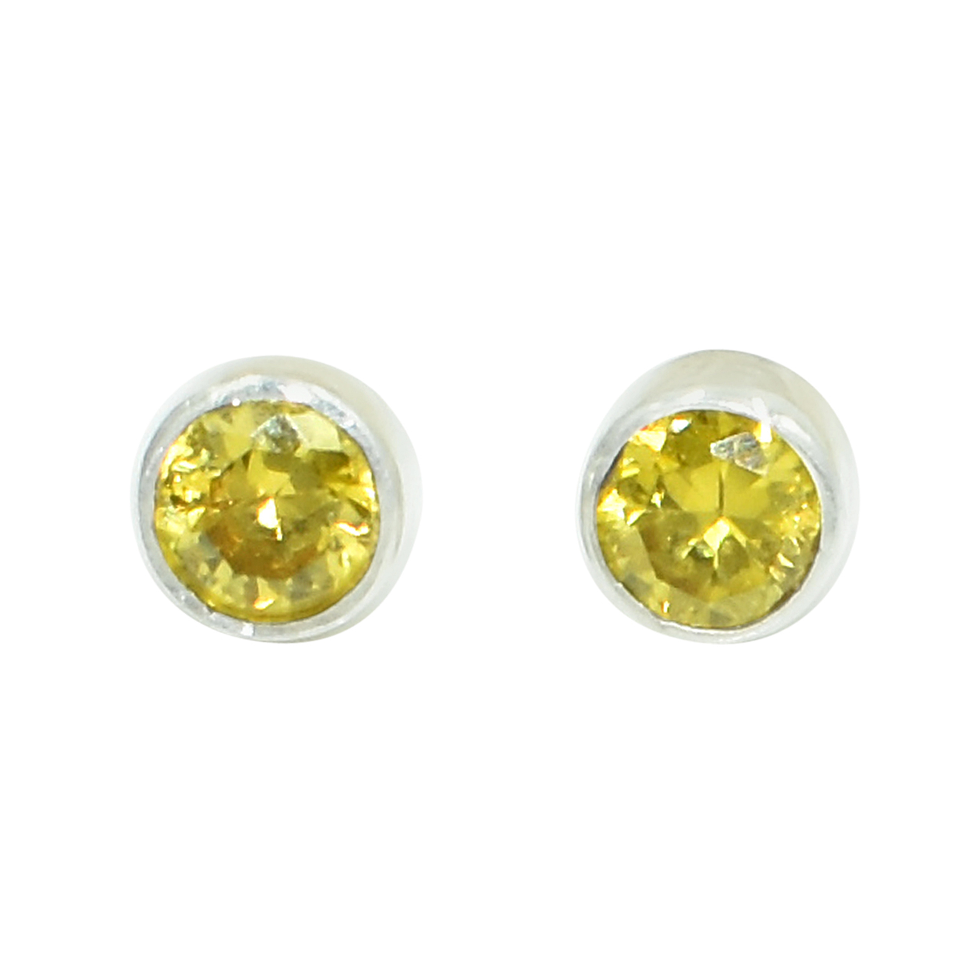 Yellow Color Zircon Gemstone 925 Sterling Silver Post Stud Earring For Women & Girls Weight: 1.1 Grams (G)