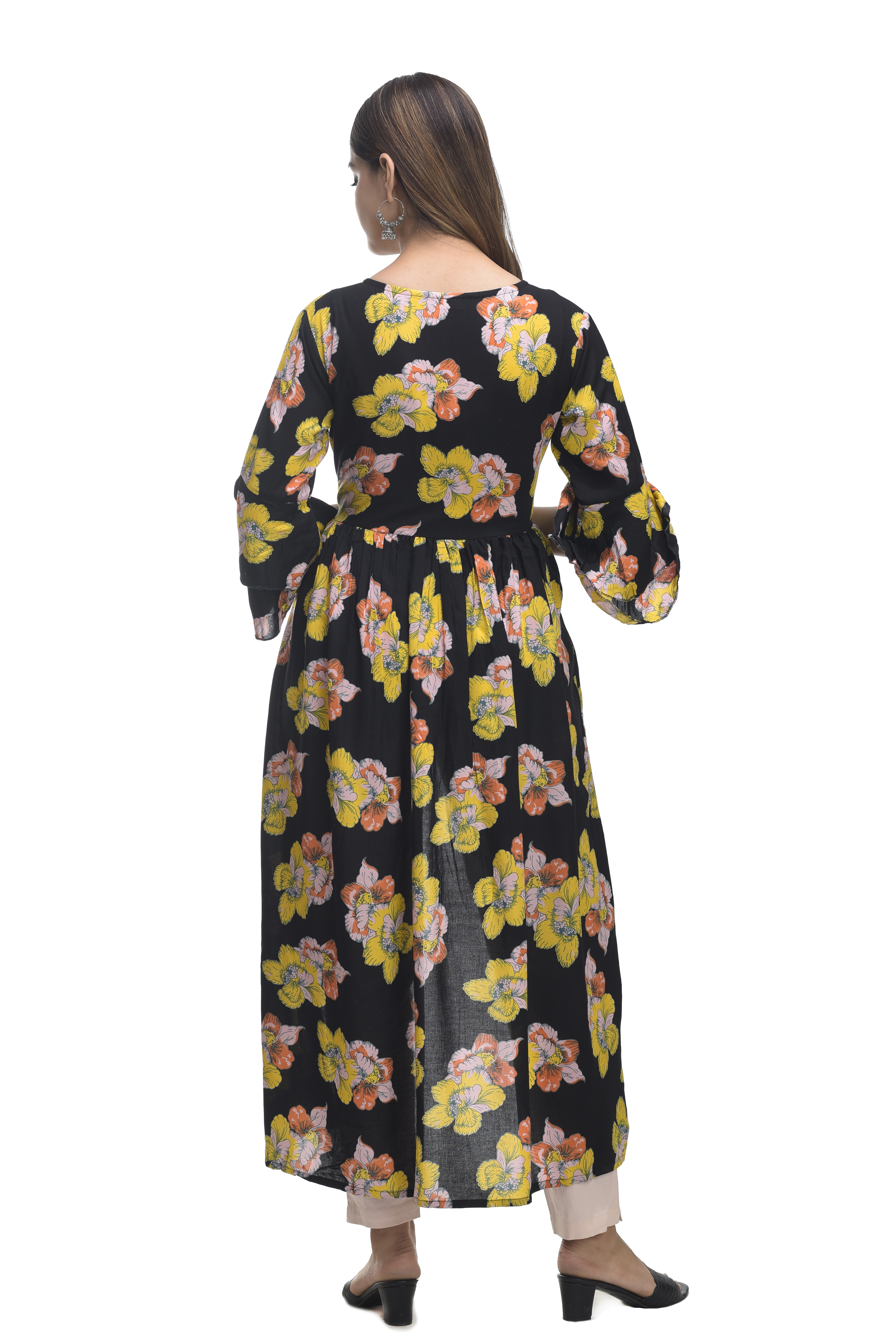 Kashishiya Front Slit Kurti Gown - Rayon, 48 Inch Length, 3/4 Sleeve, Printed Design | Modern Style For Daily Wear & Special Occasions