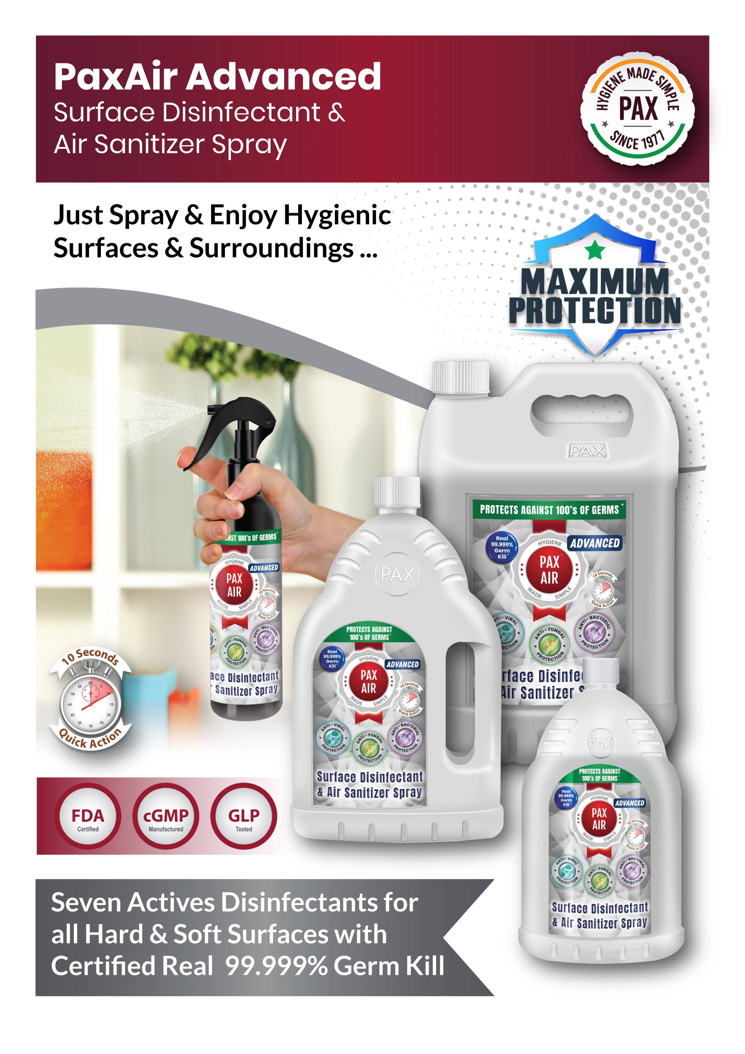 Paxair Advanced Surface Disinfectant & Air Sanitizer Spray