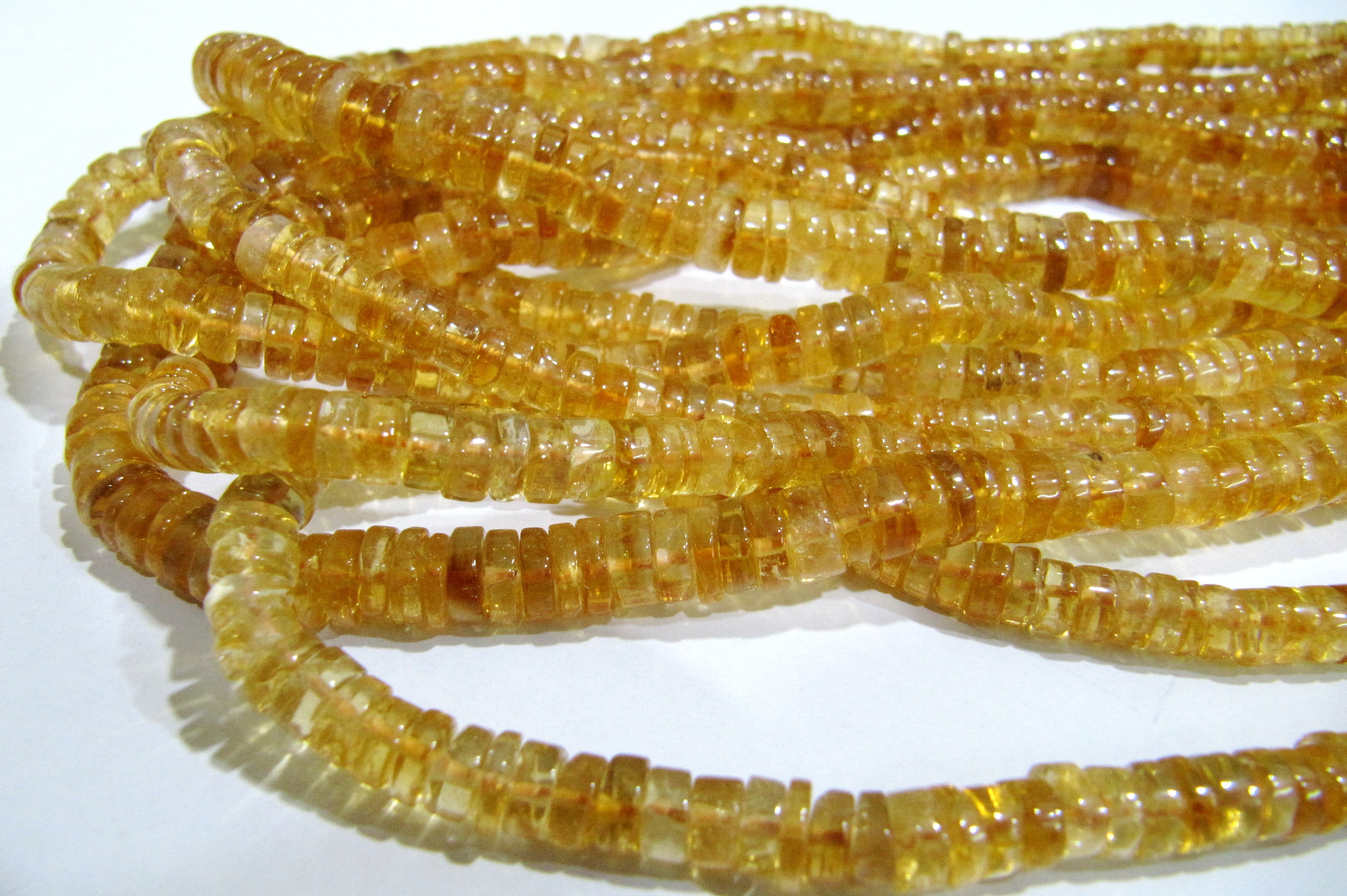 Yellow Natural Citrine Tyre Shape Rondelle Plain Smooth Size 6-7 Mm Strand 8 ".