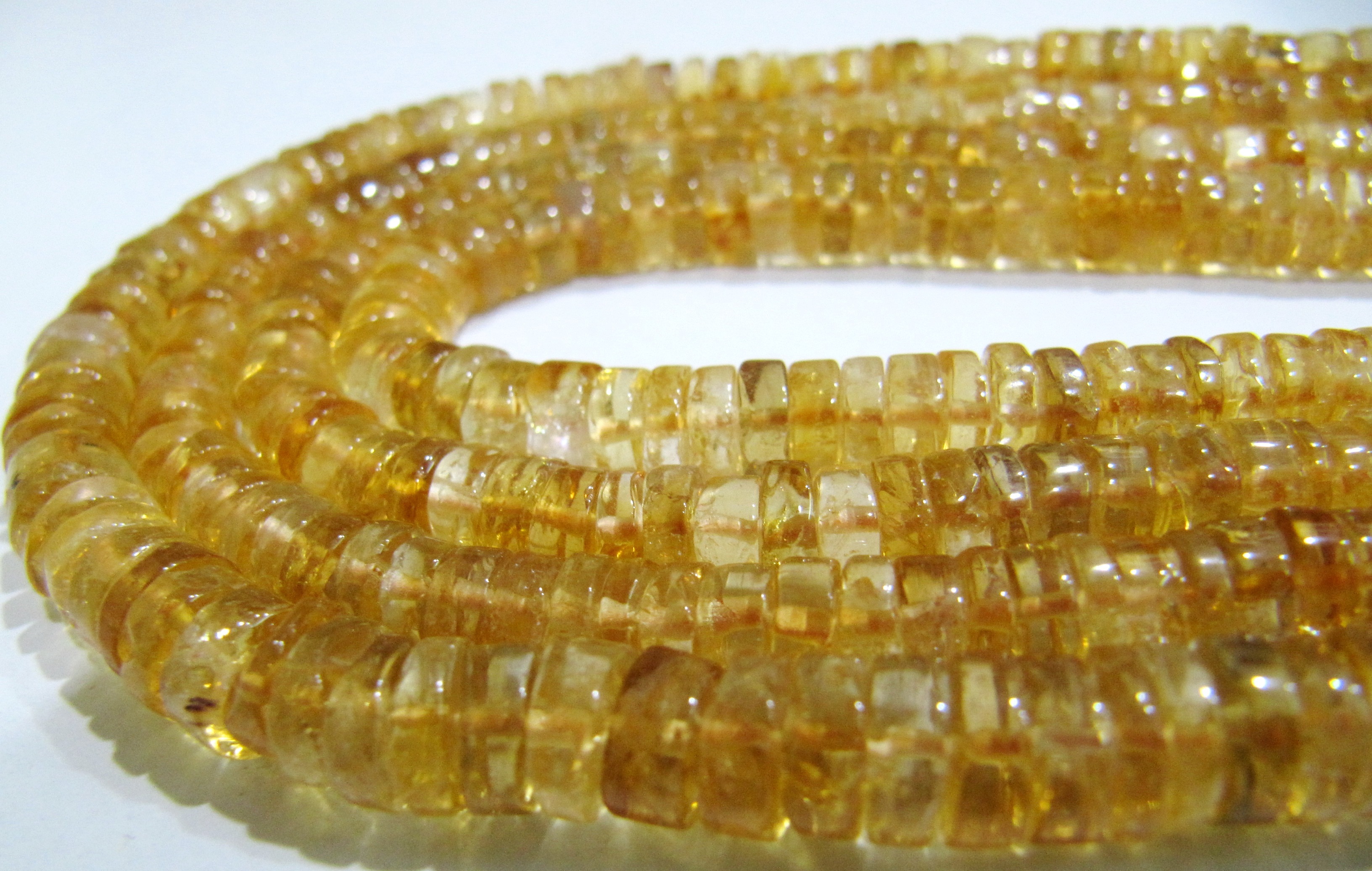Yellow Natural Citrine Tyre Shape Rondelle Plain Smooth Size 6-7 Mm Strand 8 ".