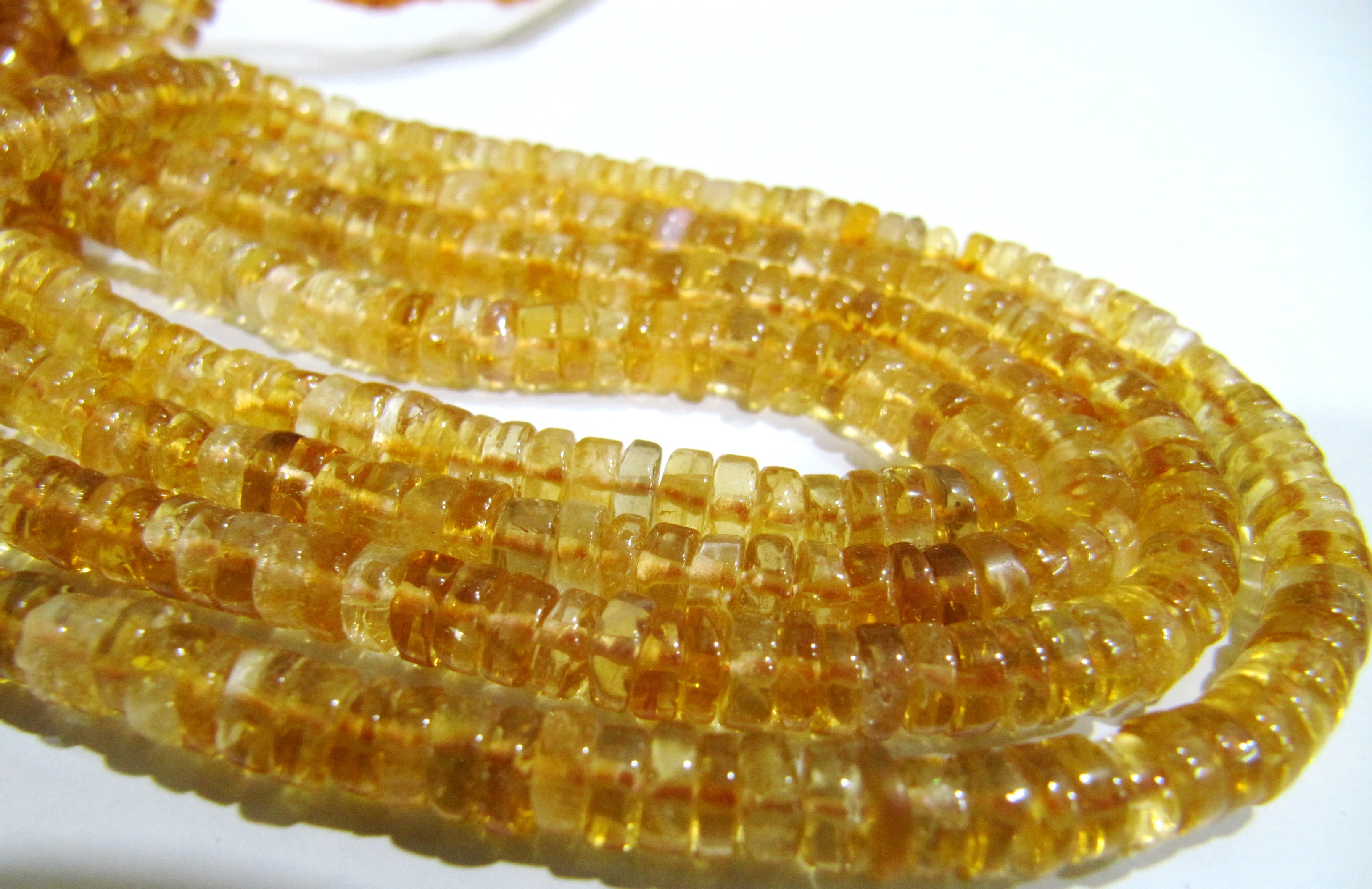 Yellow Natural Citrine Tyre Shape Rondelle Plain Smooth Size 6-7 Mm Strand 8 ".