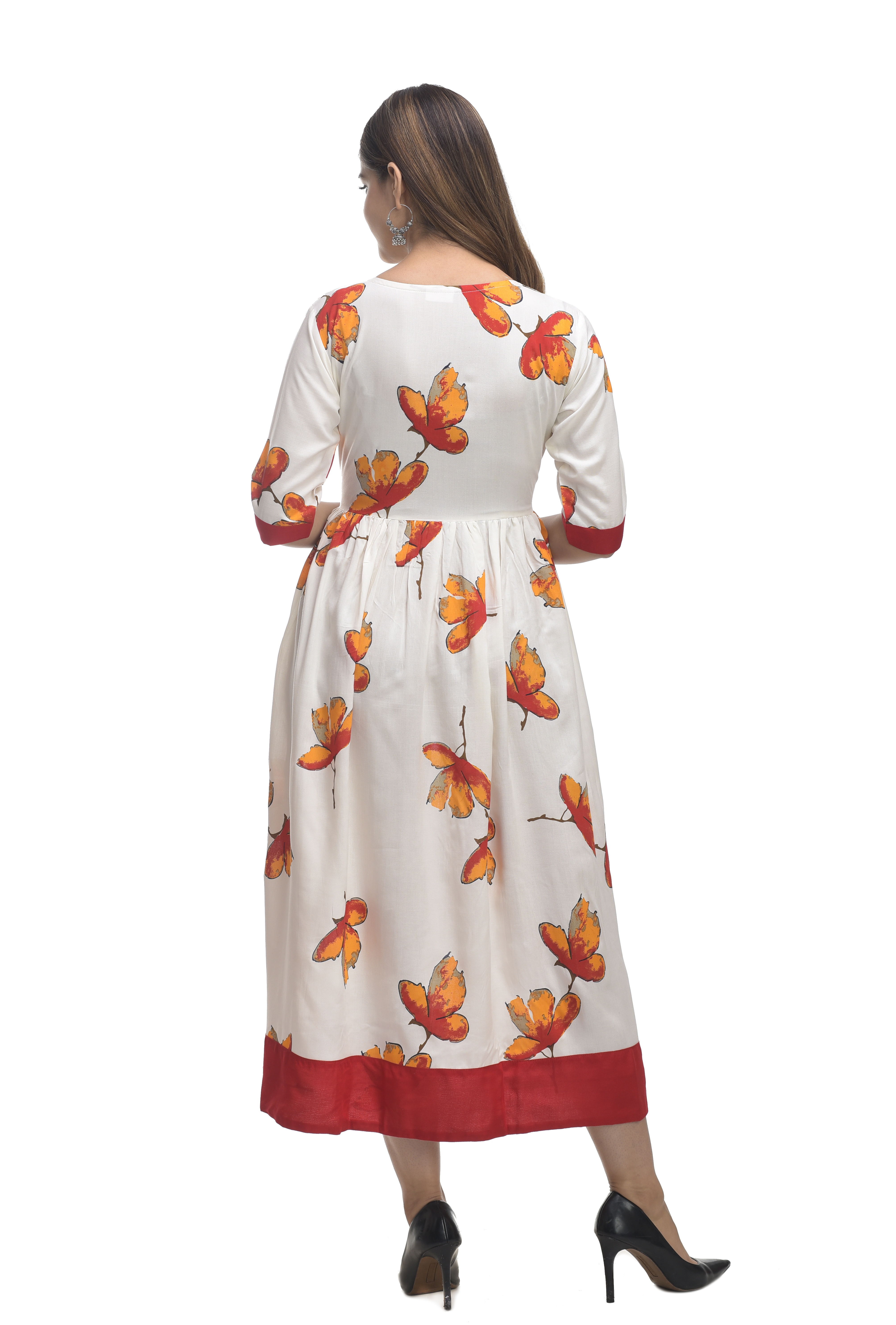 Off-white With Red Kashishiya Printed Kurti Gown
