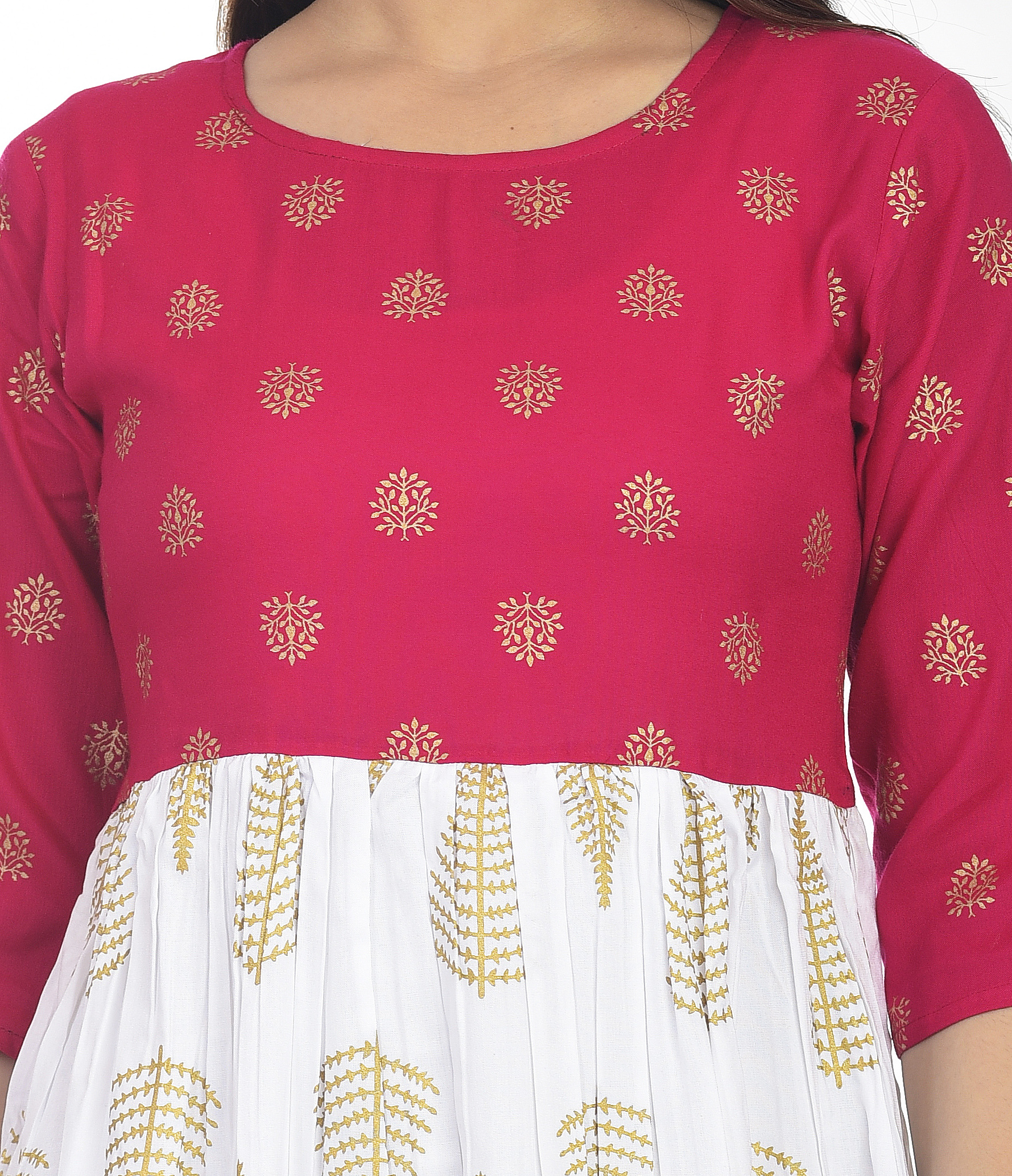 Pink And White Kashishiya Printed Kurti Gown