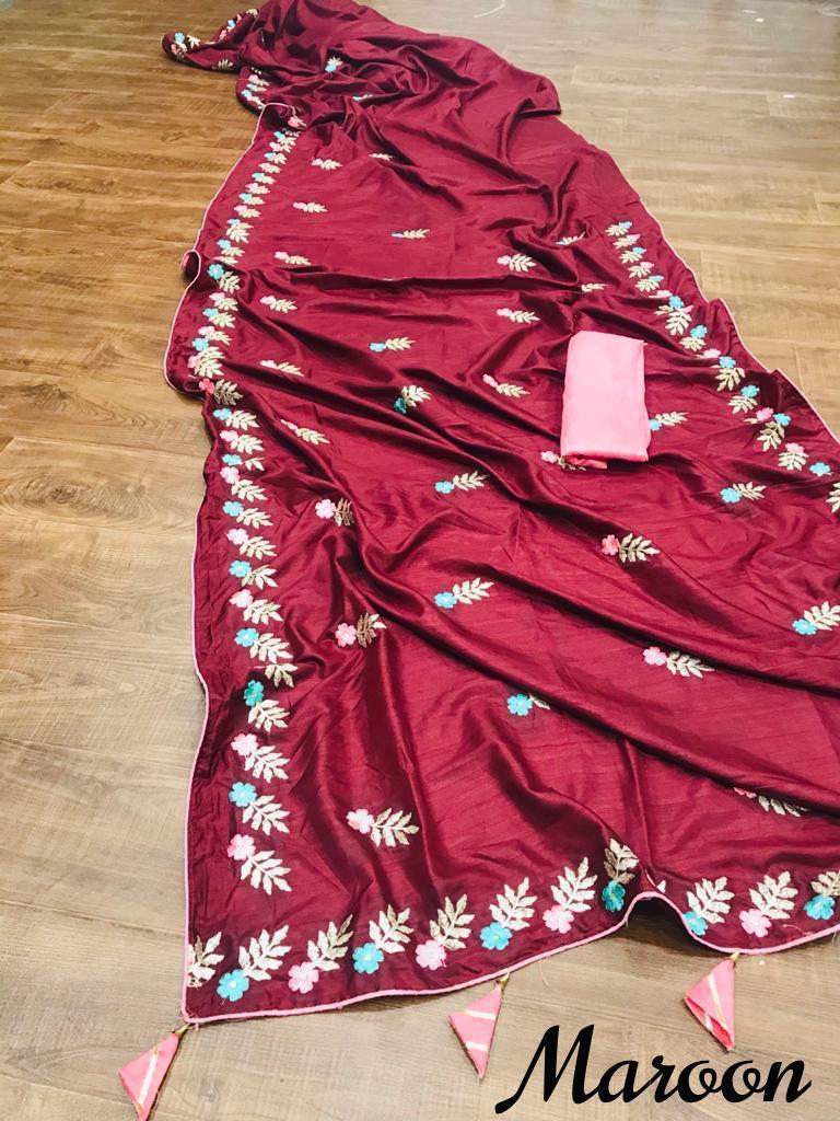6 Color Available Party Wear Fancy Designer Silk Embroidery Women's Saree