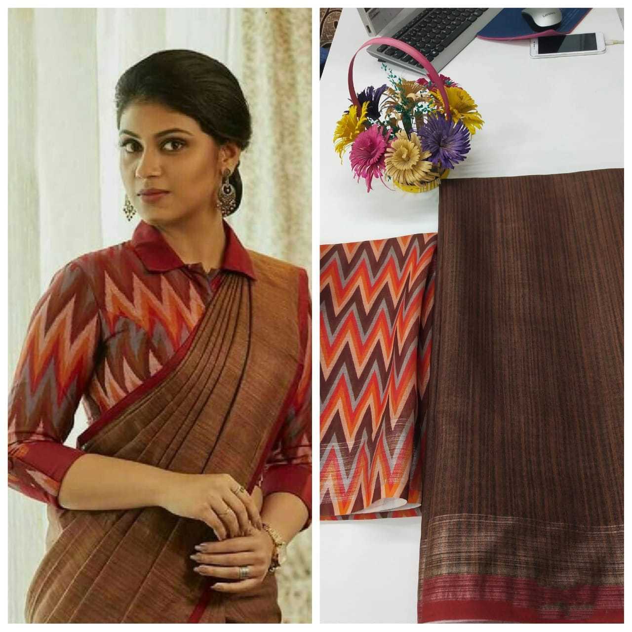 Ladies Fancy Saree - Linen Fabric With Gorgeous Print & Matching Blouse | Multi-color, Suitable For Formal Occasions Throughout All Seasons, Bollywood Style
