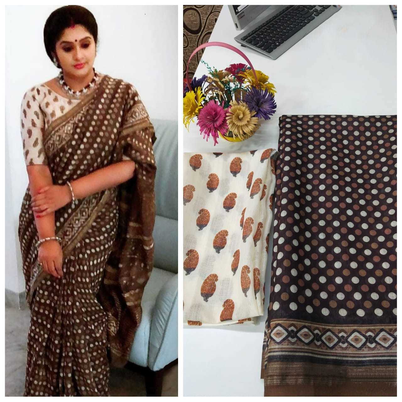 Ladies Fancy Saree - Linen Fabric With Gorgeous Print & Matching Blouse | Multi-color, Suitable For Formal Occasions Throughout All Seasons, Bollywood Style
