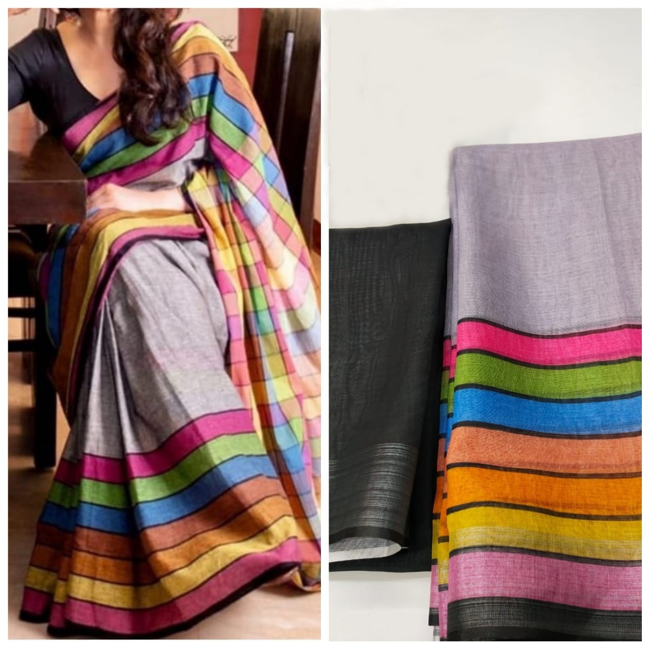 Multi Colour Ladies Pure Linen