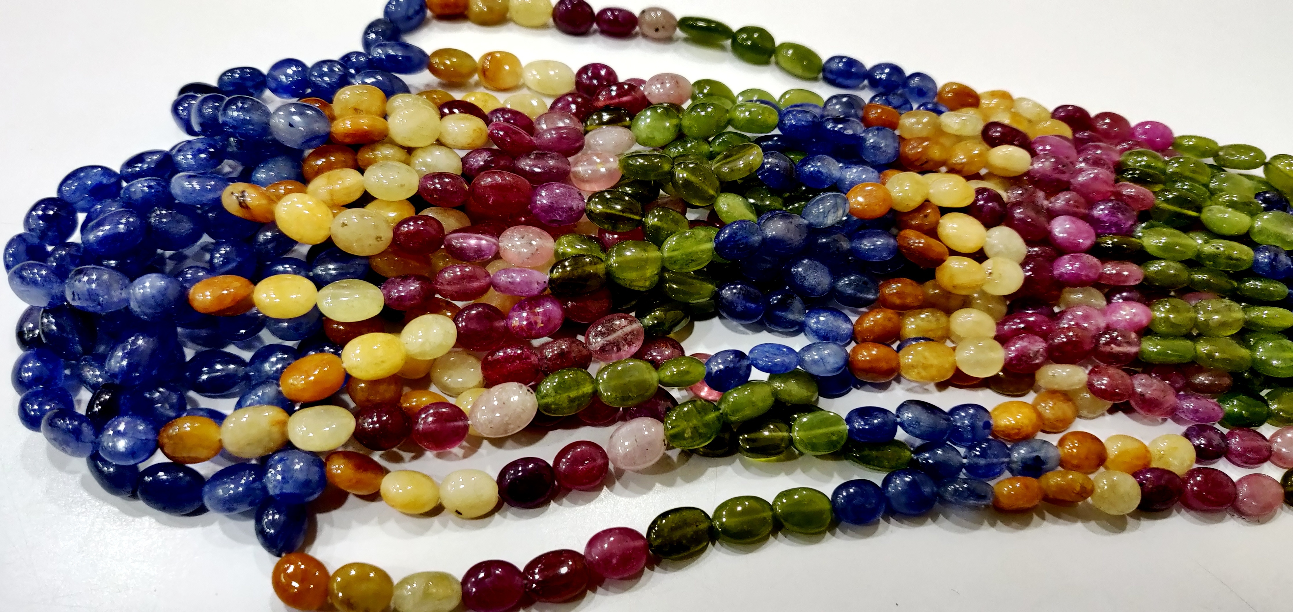 Natural Multi Sapphire Plain Smooth Oval Shape 6x9mm Strand 8 Inches Long