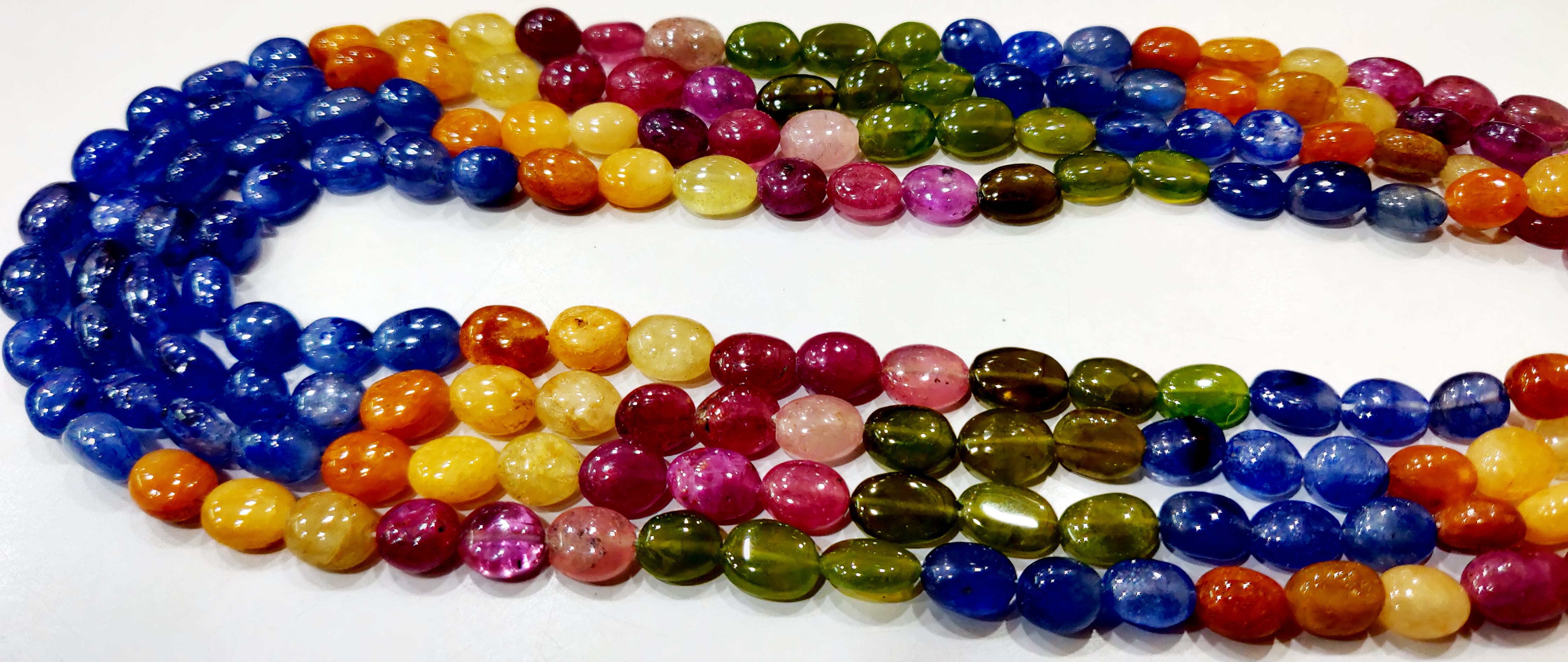 Natural Multi Sapphire Plain Smooth Oval Shape 6x9mm Strand 8 Inches Long