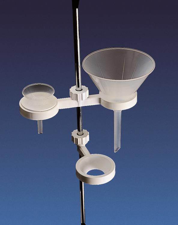 Funnel Holder - Polypropylene, Holds Funnels 3" To 6" Diameter With 1" To 2" Bearing Support, Includes Tapered Wedges For 1/2" Or 3/8" Rods