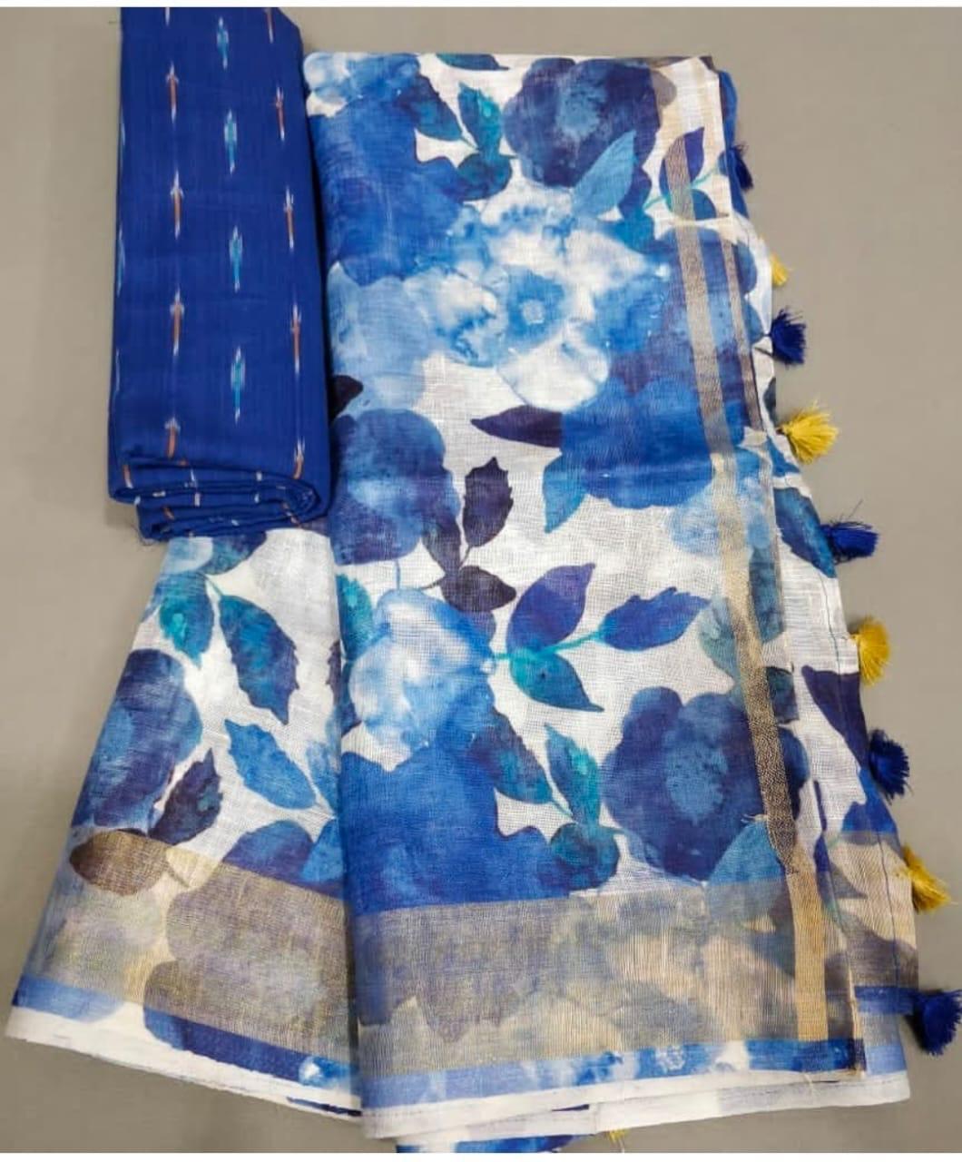 6 Color Available Bollywood Designer Linen Silk Fancy Printed Saree