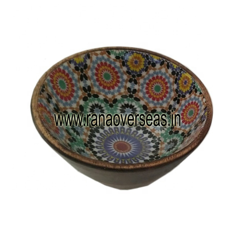 Wood Wooden Floral Design Serving Bowl