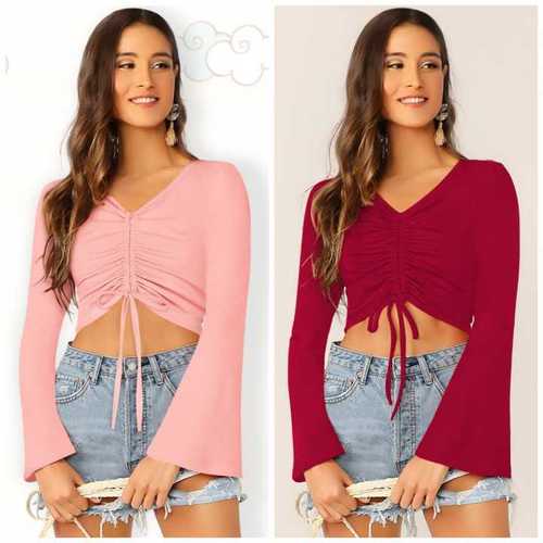Designer Trendy T-Shirt - Knitting Fabric, V Neck, Bell Sleeves | Available Sizes S, M, L, XL for Ages 15 to 45