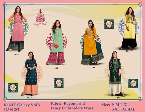 Dry Cleaning Fashion Galaxy Vol 3 Rayon Kurti With Plazo & Sharara Pair