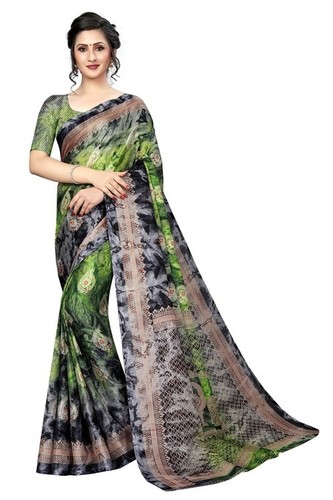 Ladies Jute Saree - Jute Fabric, Multy Color, Printed Pattern | Ideal for Daily Wear in Rainy, Spring, Summer and Winter Seasons with Attached Blouse