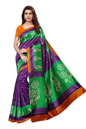 Presennt New Mysore Silk Saree - Art Silk, 6.3 Mtr Length, Multy Color, Floral Print | Ideal for Daily Wear, Versatile for All Seasons