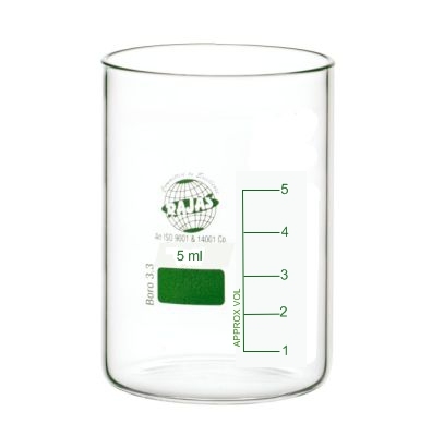 Beaker - 5 Milliliter (Mm) Borosilicate 3.3 | Transparent, Chemical Resistant, Uniform Wall Thickness, Low Form Design For Heating Use