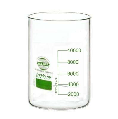 Beaker - 10000 Ml Borosilicate 3.3, Transparent Color, 350 Mm Height, 220 Mm Width | Low Form Design, Chemically Resistant, Complies With Din 12331 & Iso 3819