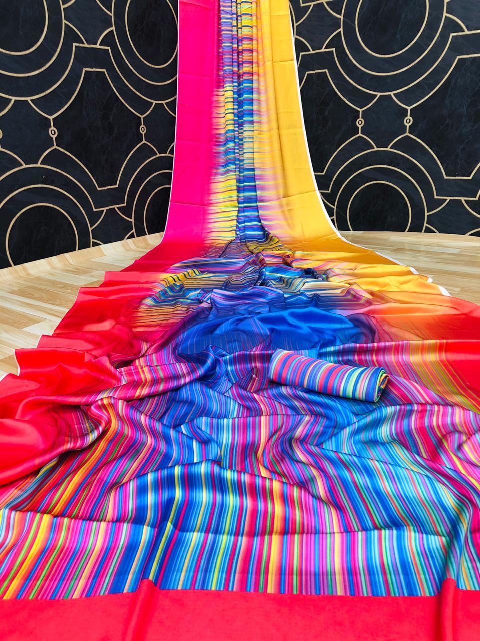 Multi Colour Ladies Pure Satin Silk Saree