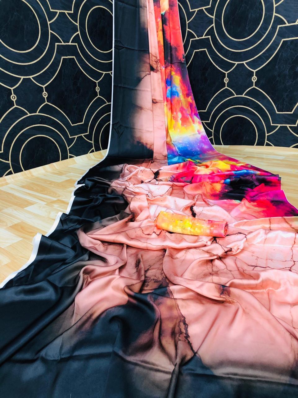 Multi Colour Ladies Pure Satin Silk Saree