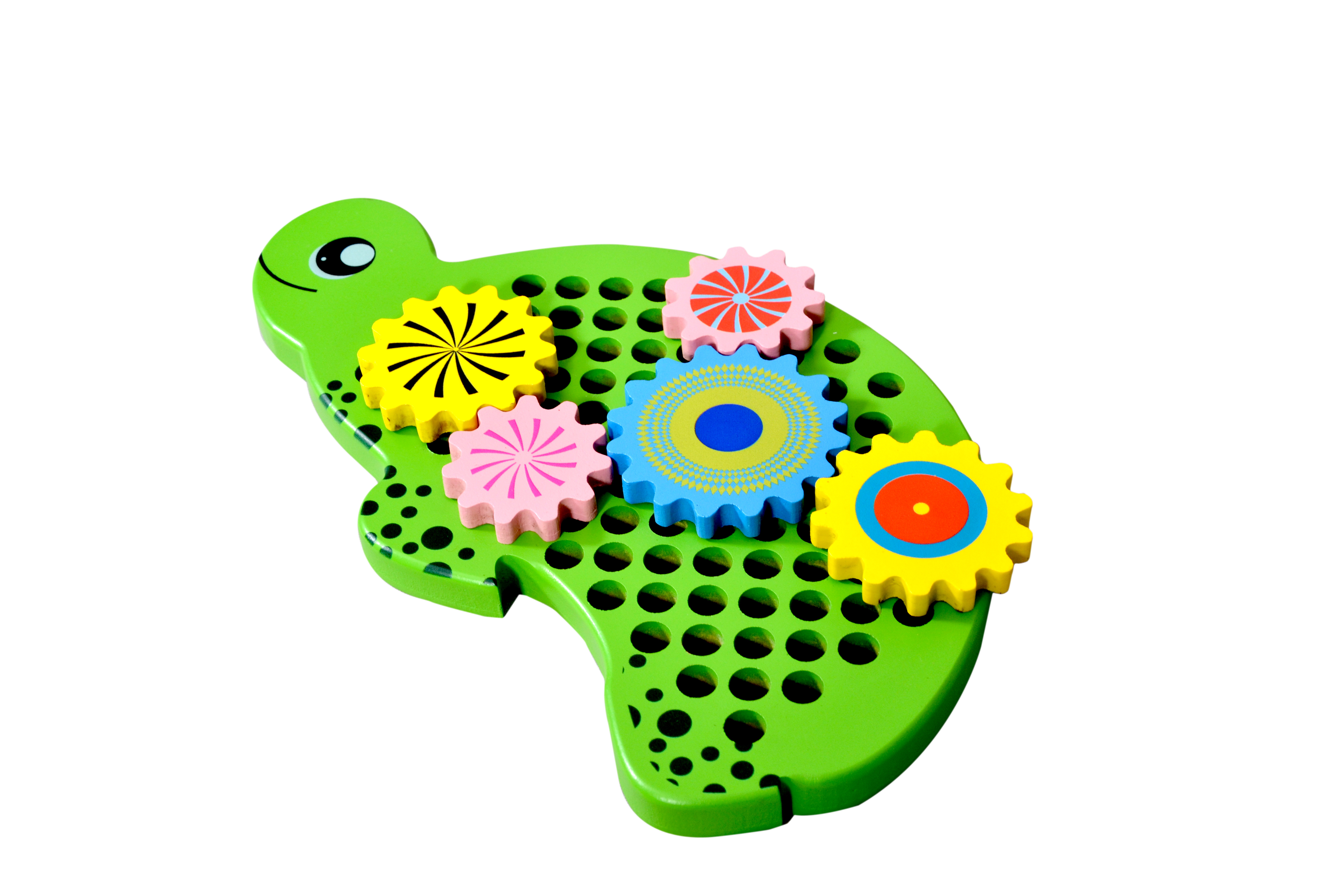 Kidken Tortoise Gear Toy - Compressed Wood, 15x10 Inch, Green | Educational Activity Toy For Cognitive Development, Fine Motor Skills