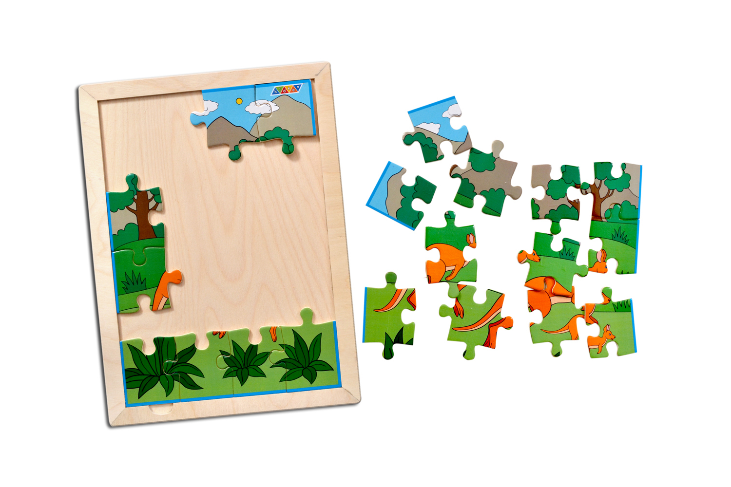 Kidken Kangaroo Family Jigsaw Puzzle With Colouring Sheet - Wooden, 21x29 Cm, Multi | Durable Design, Encourages Logical Thinking & Fine Motor Skills