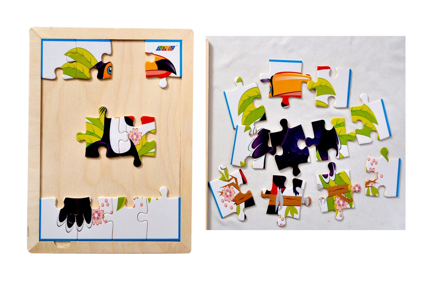 Kidken Toucan Bird Jigsaw Puzzle - Wooden, 21x29 Centimeters, Multi-color | Durable Design, Visual Development, Fine Motor Skill Training