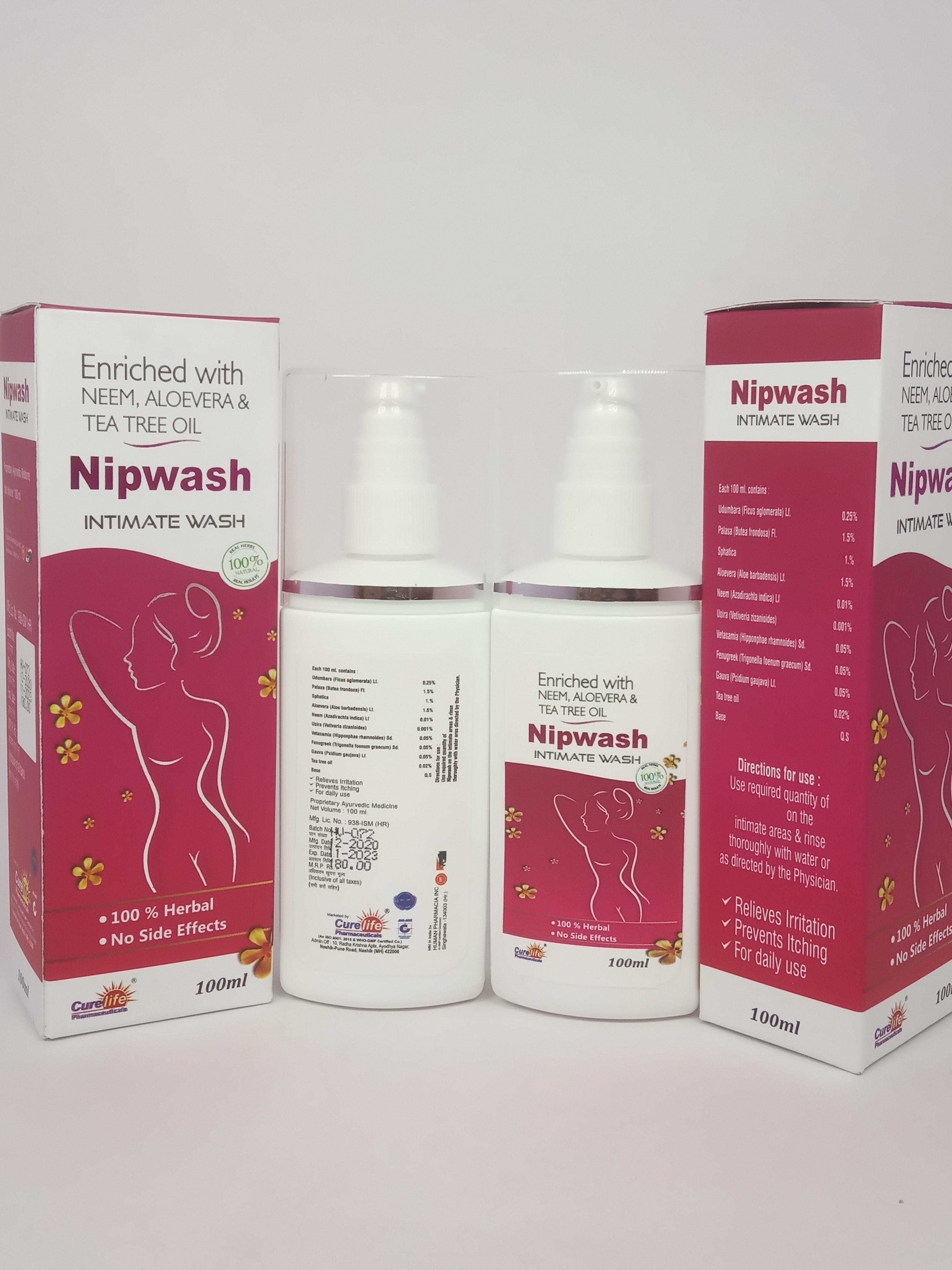 Nipwash - 100ml Liquid Formulation | Anti-bacterial Blend With Udumbara, Pelasa, Aloe Vera, Neem, Tea Tree Oil, Recommended For Women