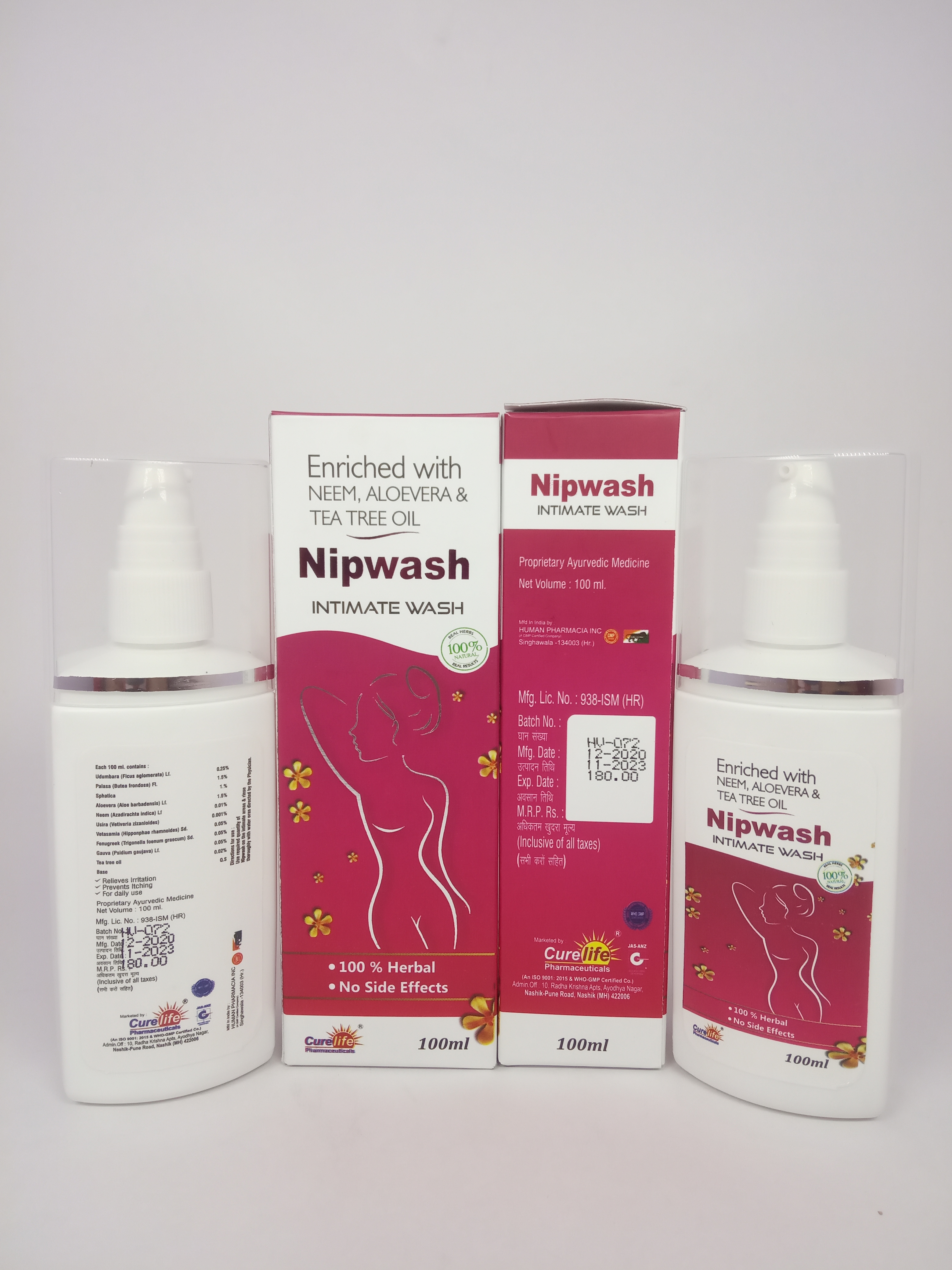 Nipwash - 100ml Liquid Formulation | Anti-bacterial Blend With Udumbara, Pelasa, Aloe Vera, Neem, Tea Tree Oil, Recommended For Women