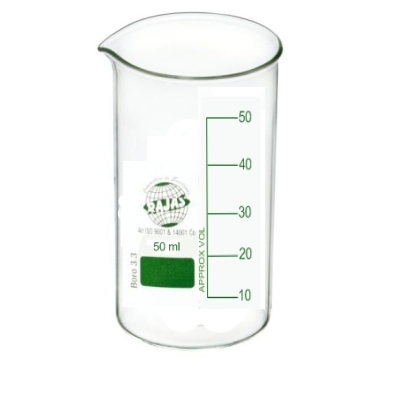 Beaker - 50 Milliliter Borosilicate 3.3, Transparent , Tall Form With Spout For Accurate Pouring And Laboratory Use
