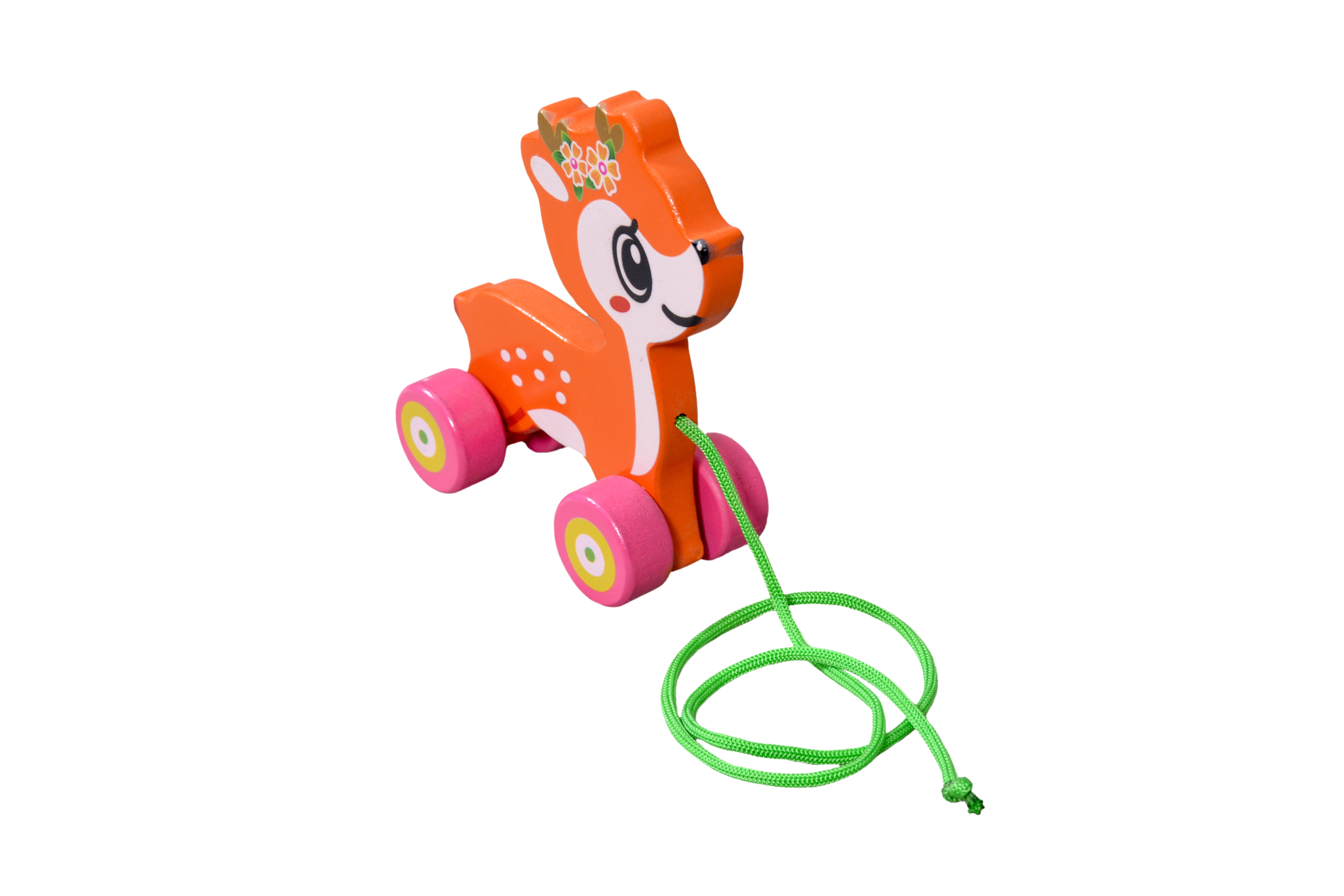 Kidken Pull Along Deer - Wooden, Multi-color | Pull Along Function, Engaging Journey Of Understanding Movement & Animal Features
