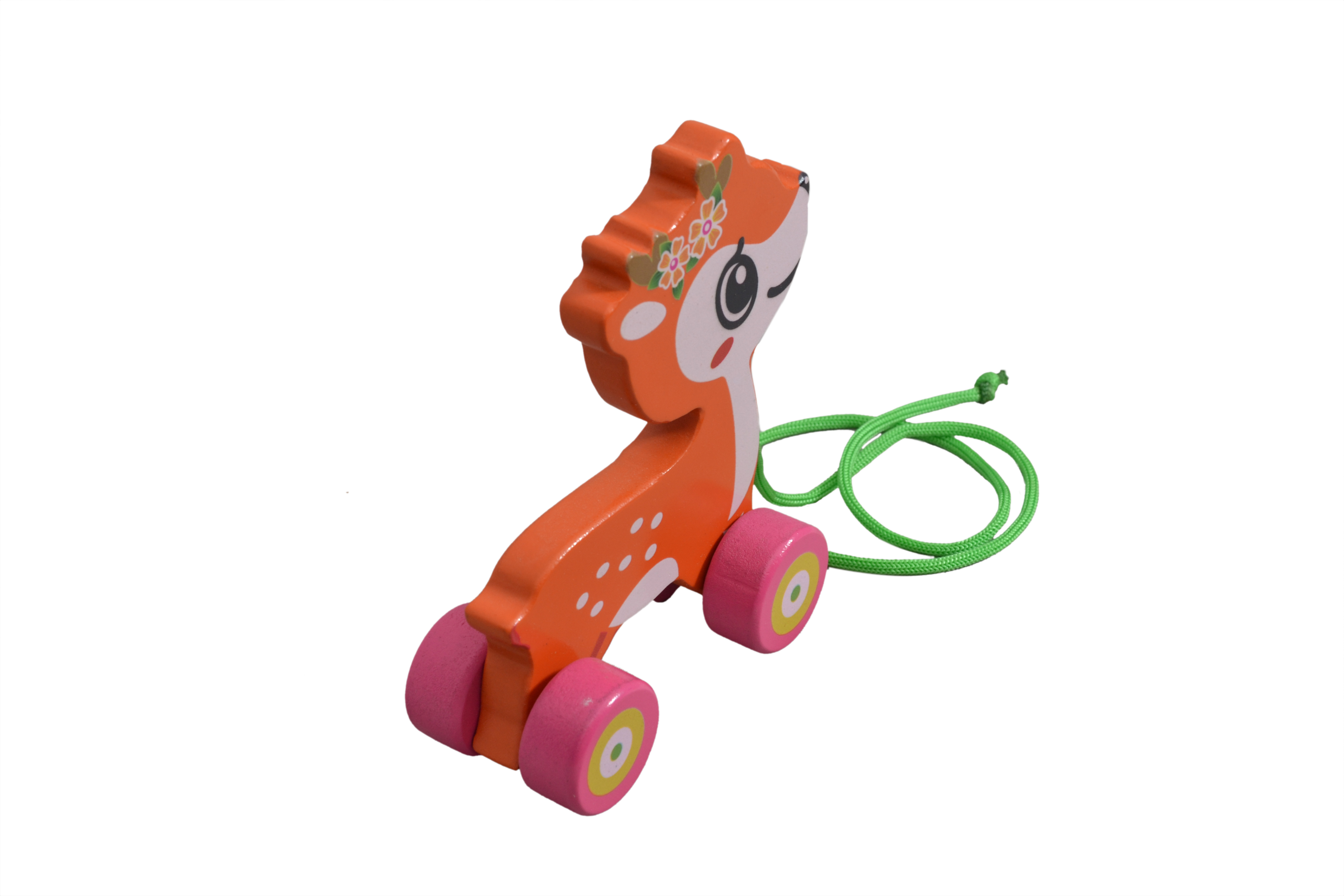 Kidken Pull Along Deer - Wooden, Multi-color | Pull Along Function, Engaging Journey Of Understanding Movement & Animal Features