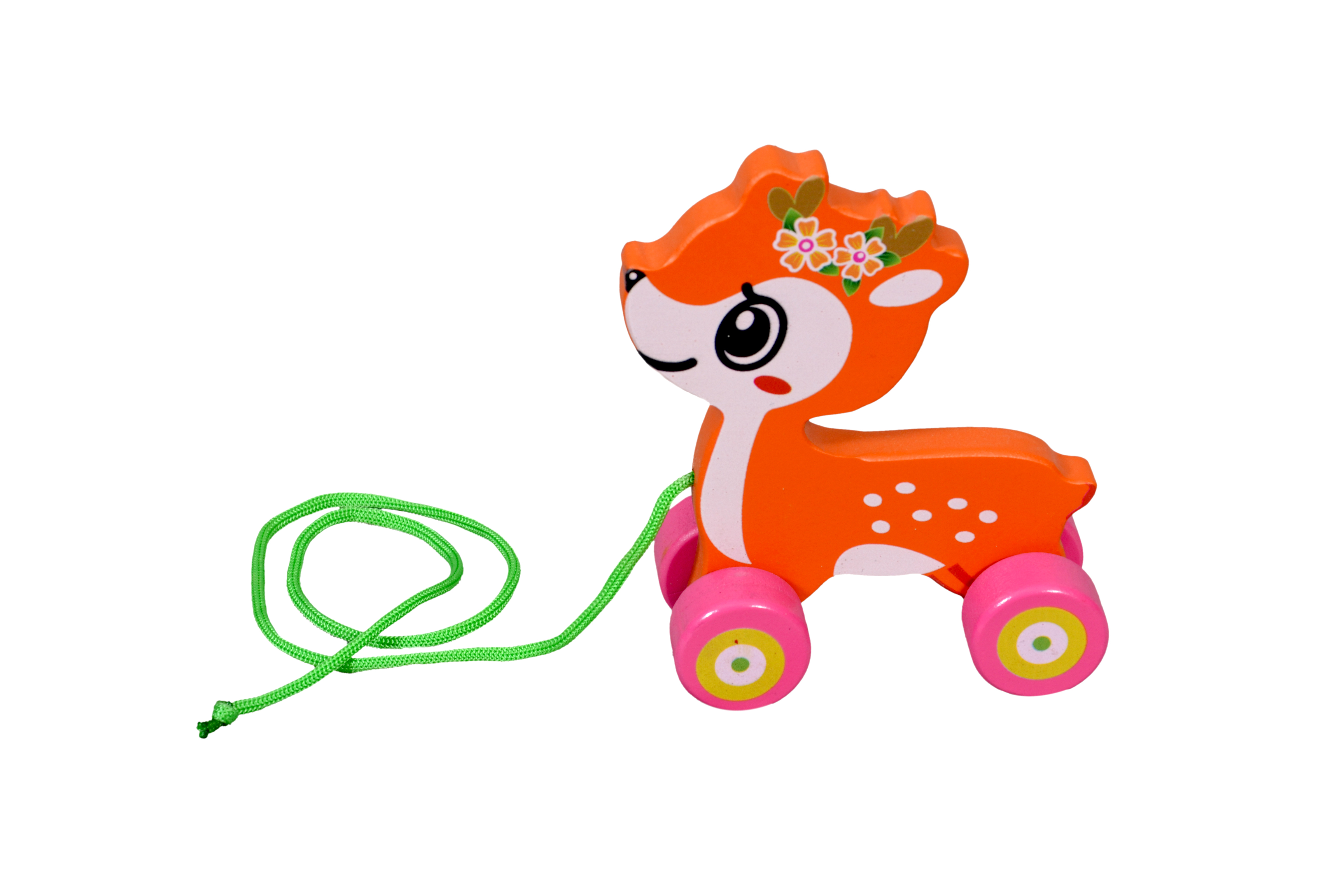 Kidken Pull Along Deer - Wooden, Multi-color | Pull Along Function, Engaging Journey Of Understanding Movement & Animal Features