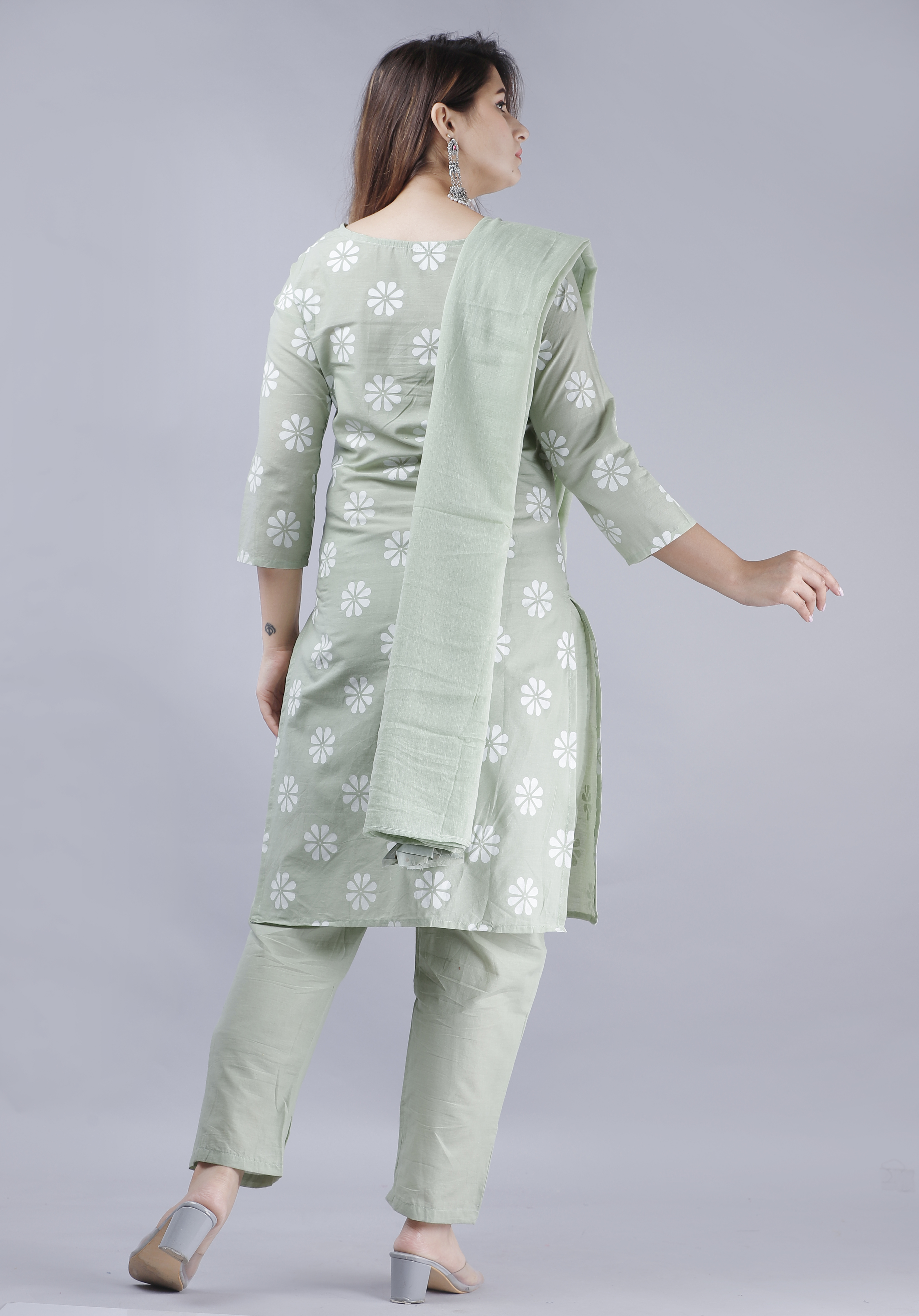 Washable Cotton Floral Printed Kurta Pant Set With Dupatta