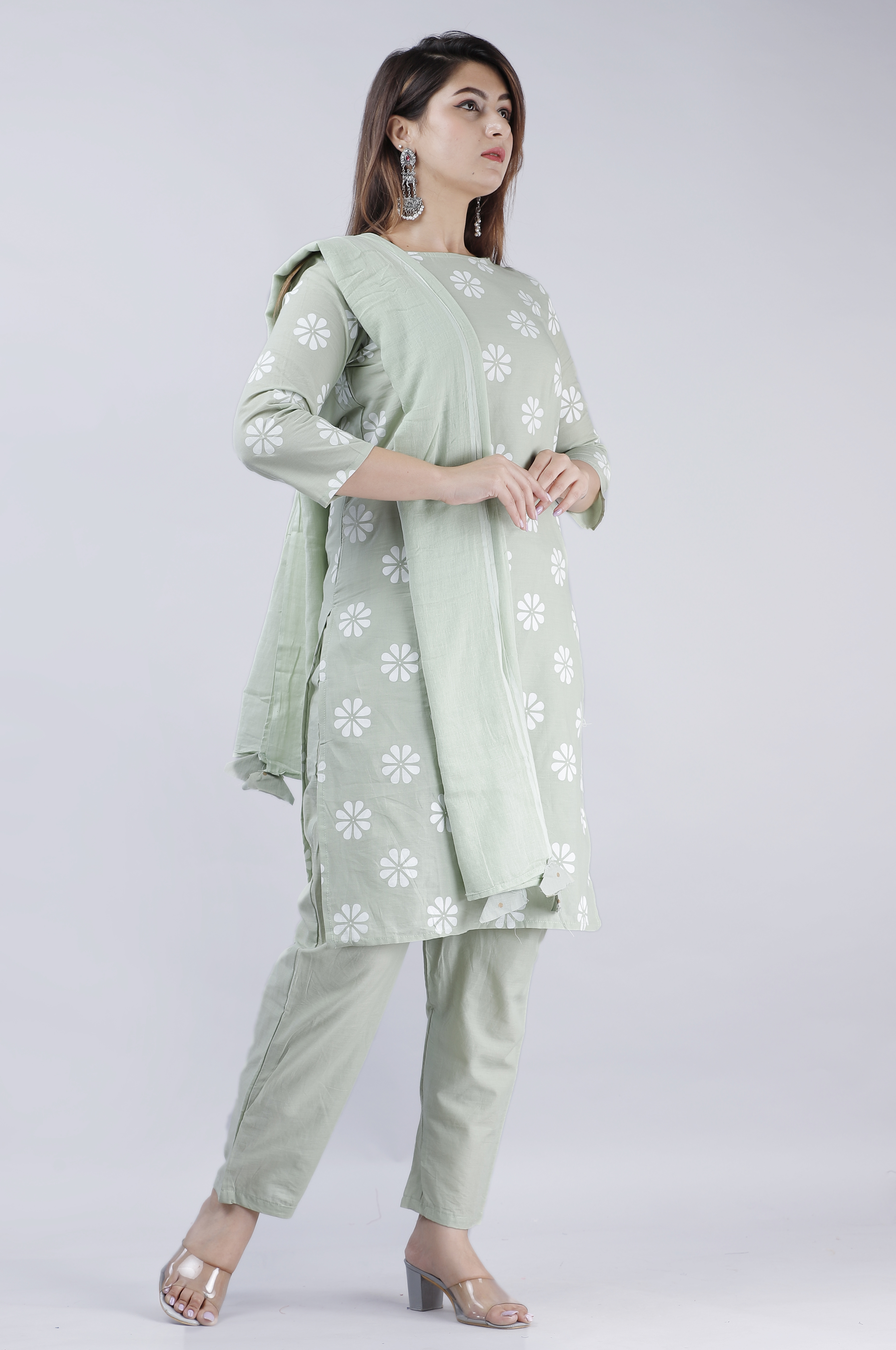 Washable Cotton Floral Printed Kurta Pant Set With Dupatta